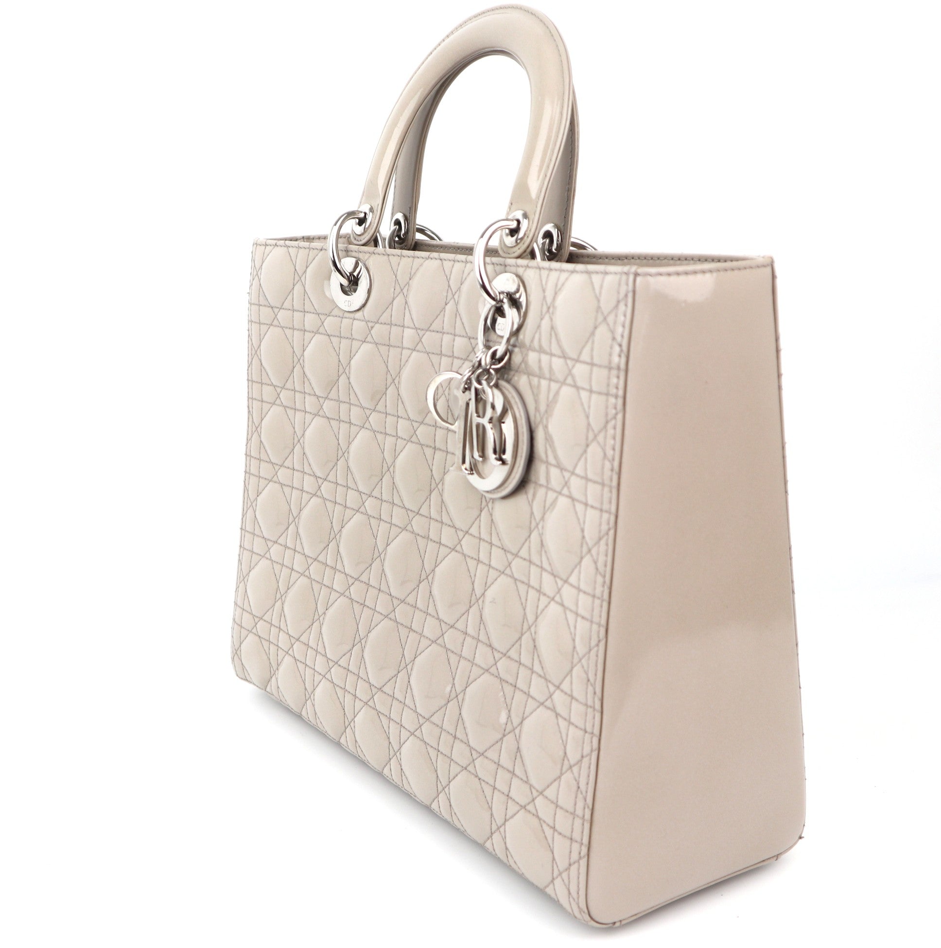 C1264 Dior Large Lady Dior Grey Patent Leather Bag-Pre Owned