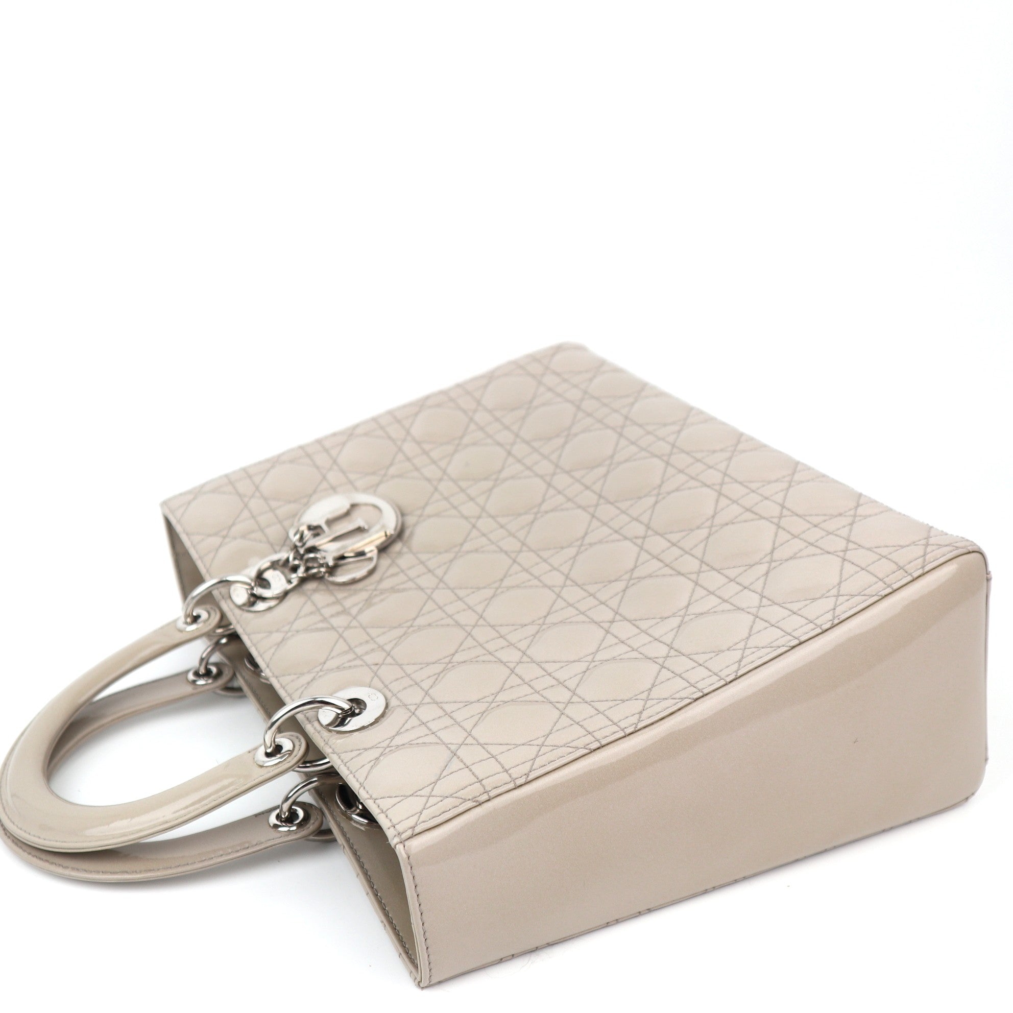 C1264 Dior Large Lady Dior Grey Patent Leather Bag-Pre Owned