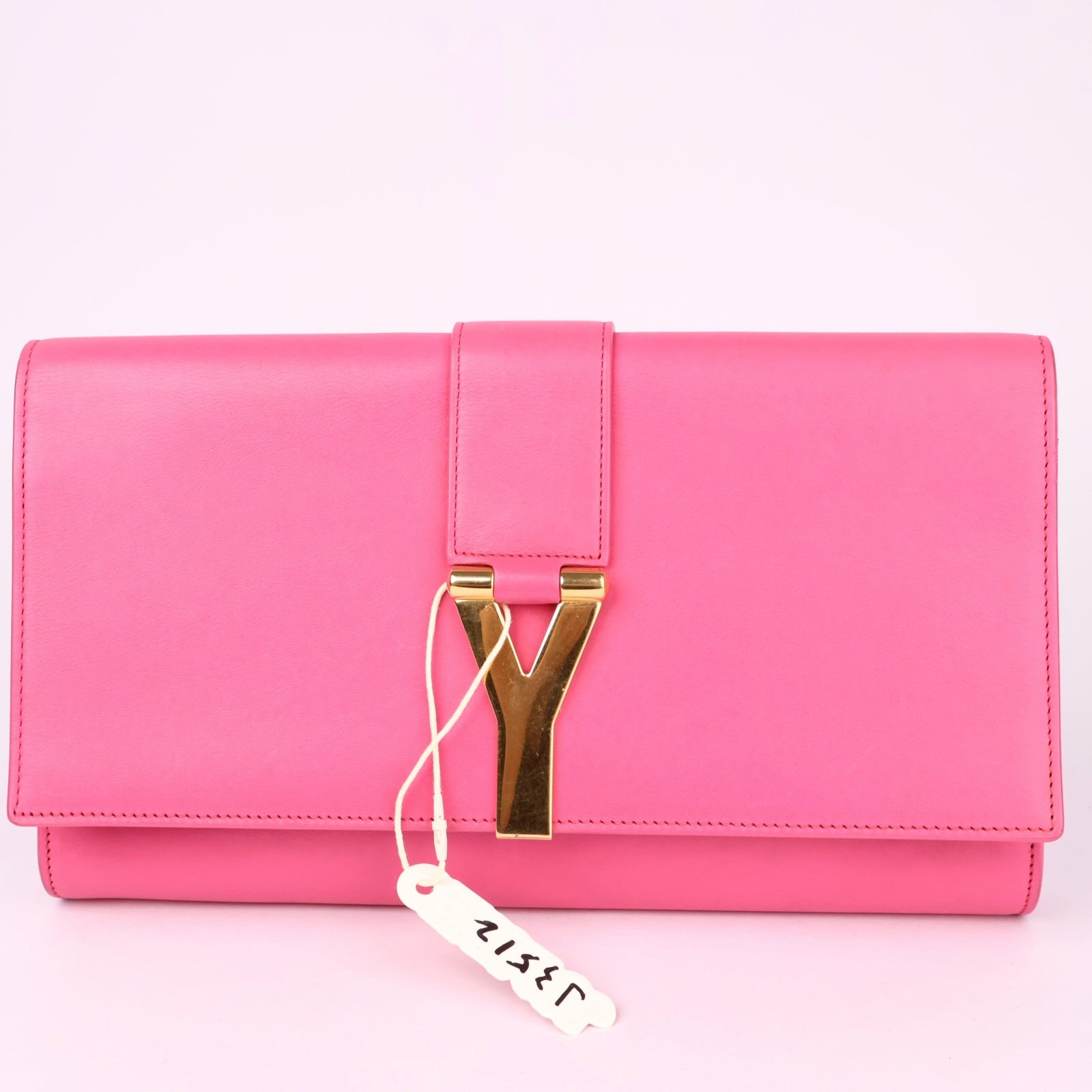 J3512 Saint Laurent Y Clutch Large Fuschia in Calfskin Leather- Pre Owned