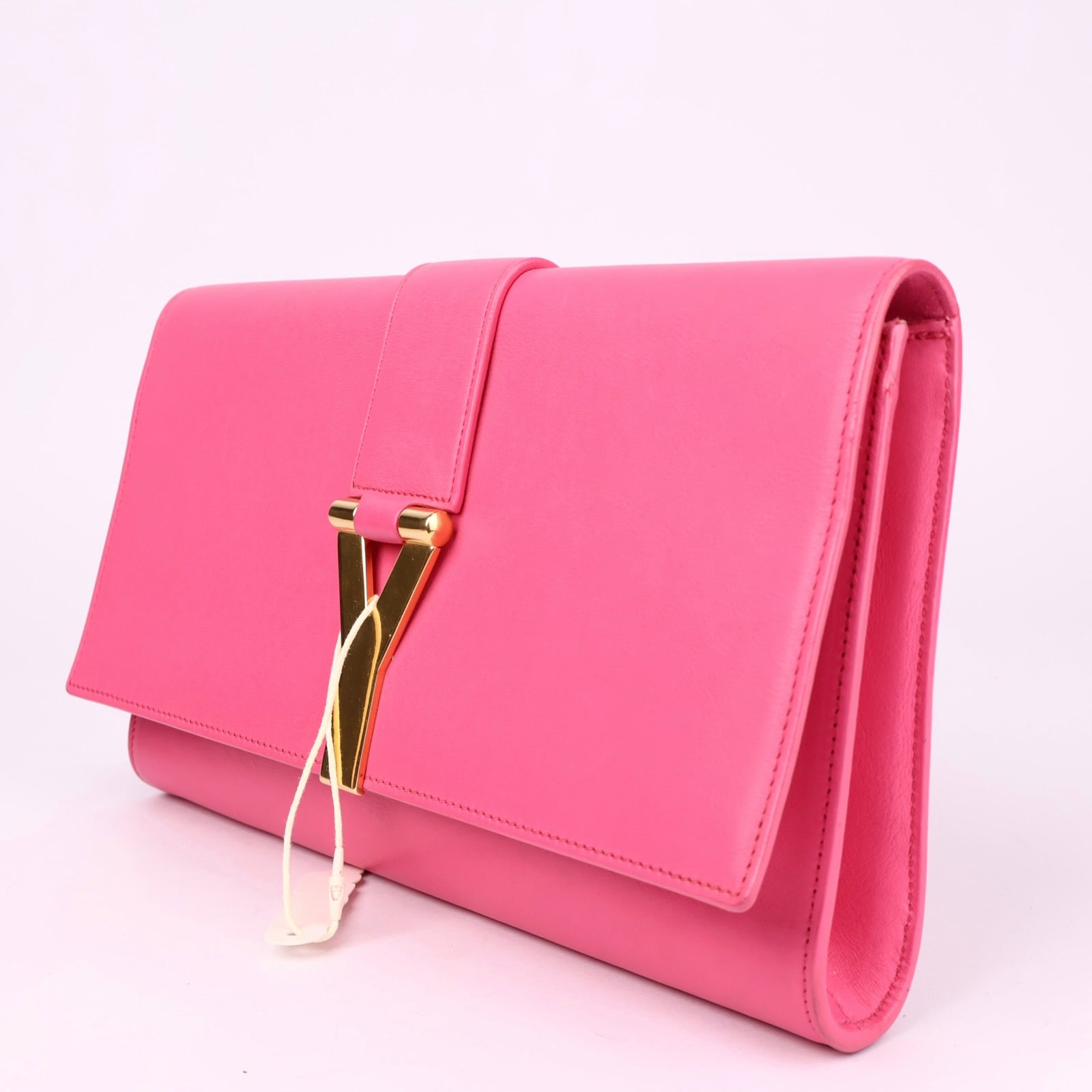 J3512 Saint Laurent Y Clutch Large Fuschia in Calfskin Leather- Pre Owned
