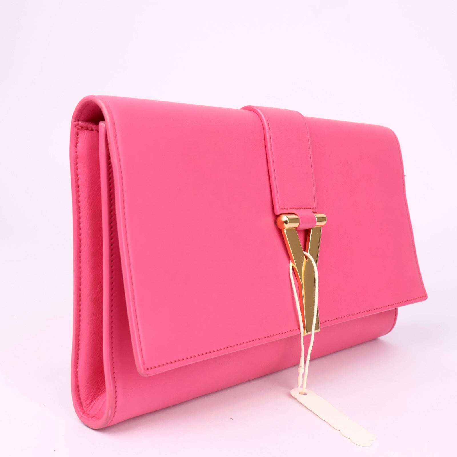 J3512 Saint Laurent Y Clutch Large Fuschia in Calfskin Leather- Pre Owned