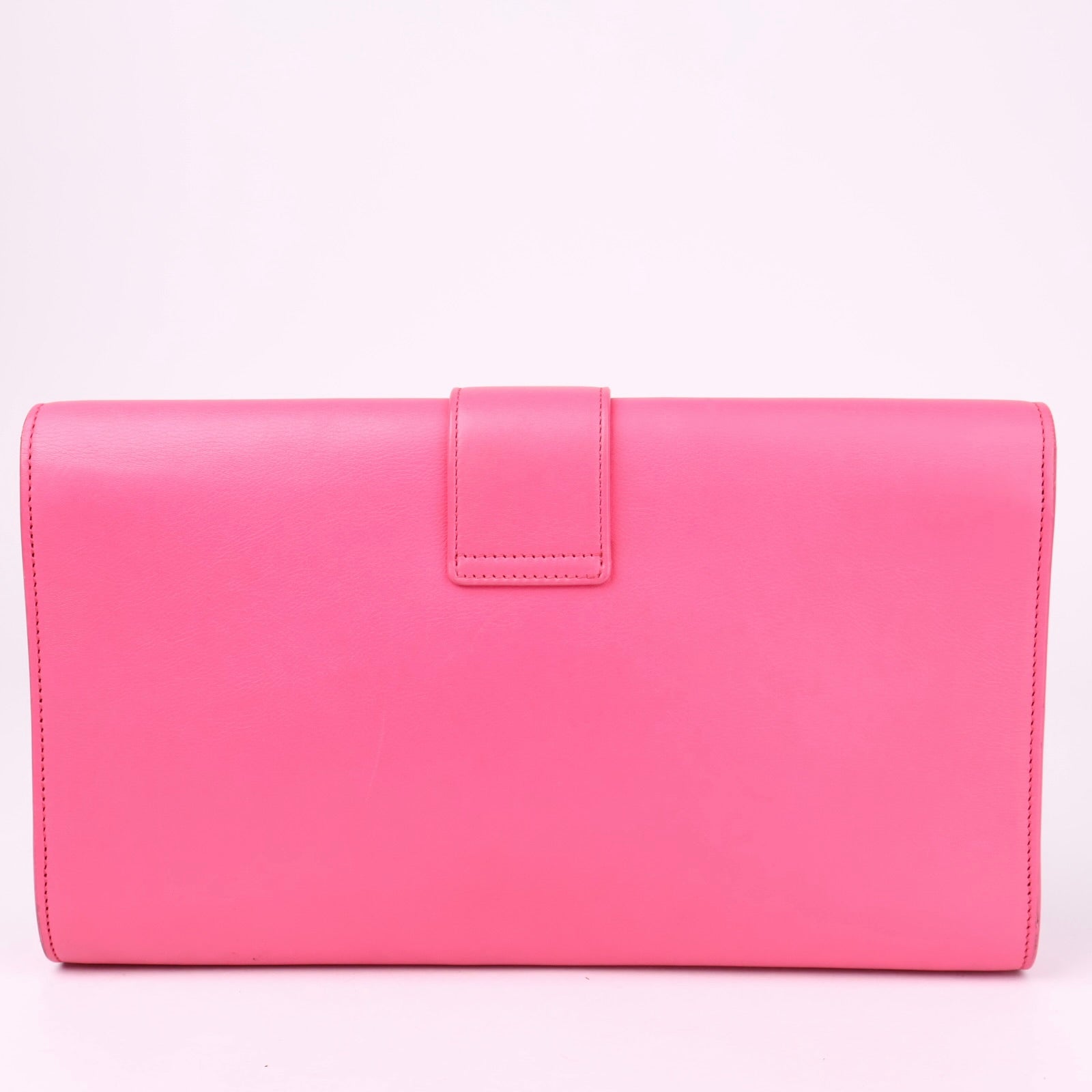 J3512 Saint Laurent Y Clutch Large Fuschia in Calfskin Leather- Pre Owned
