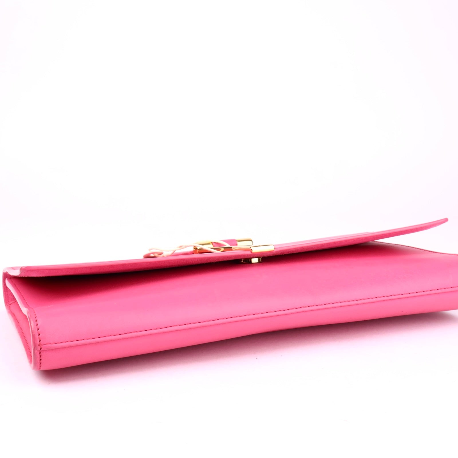 J3512 Saint Laurent Y Clutch Large Fuschia in Calfskin Leather- Pre Owned