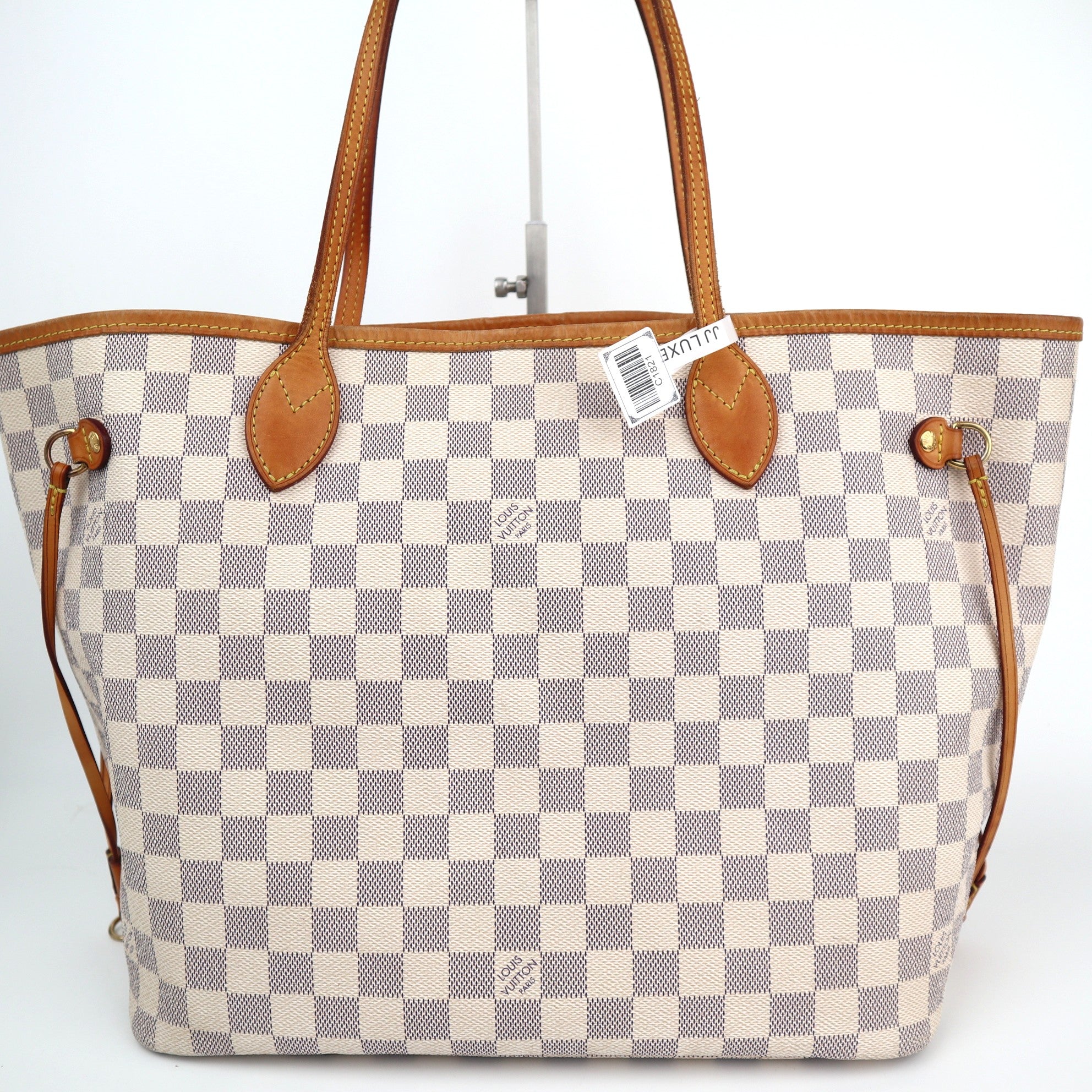 Louis Vuitton Damier Azur Neverfull MM Tote Bag C1821 | Pre-Owned Very Good Brown Damier Azur Canvas
