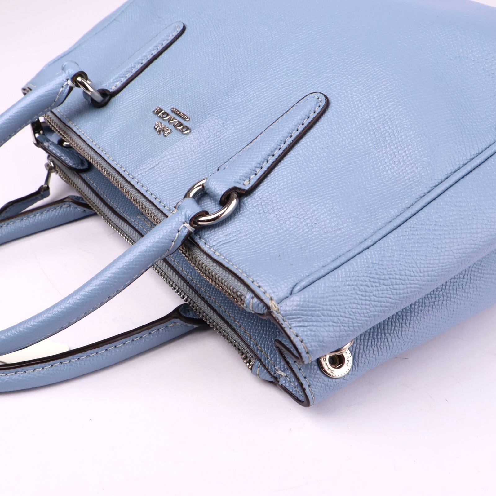 J3518 Coach Blue Leather Mini Surrey Carryall Tote- Pre Owned