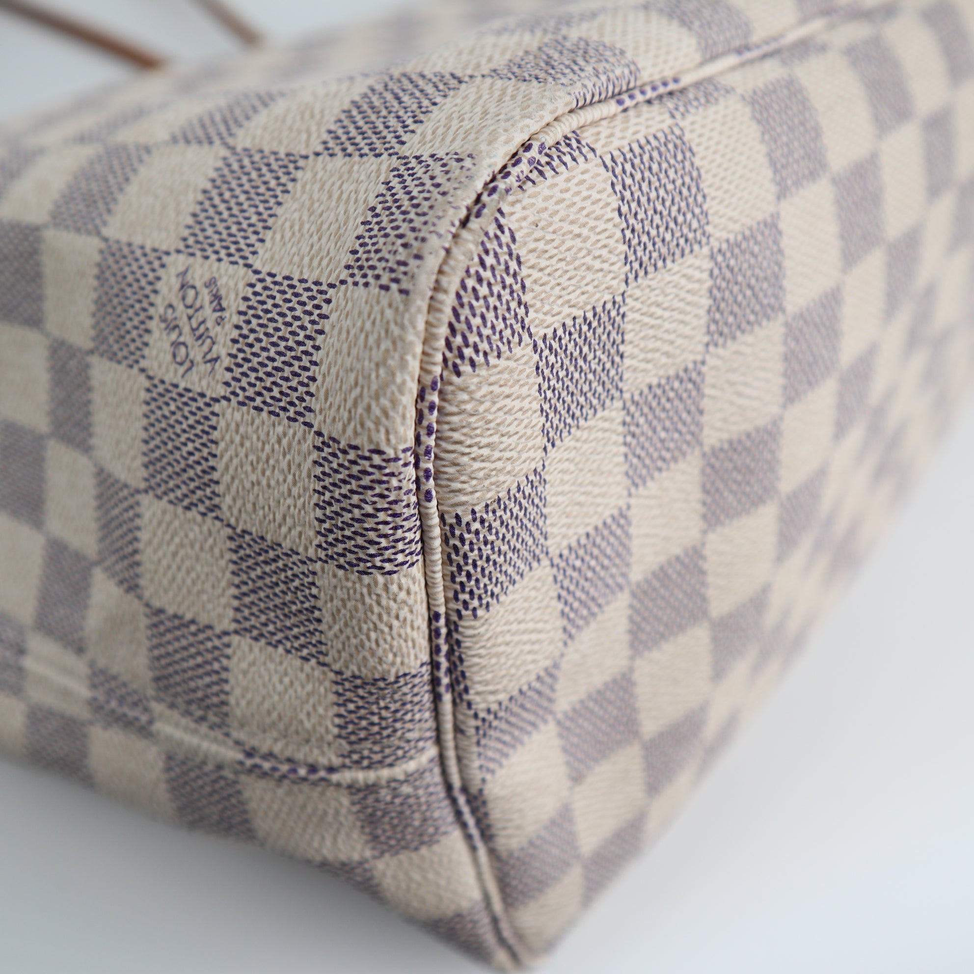 Louis Vuitton Damier Azur Neverfull MM Tote Bag C1821 | Pre-Owned Very Good Brown Damier Azur Canvas