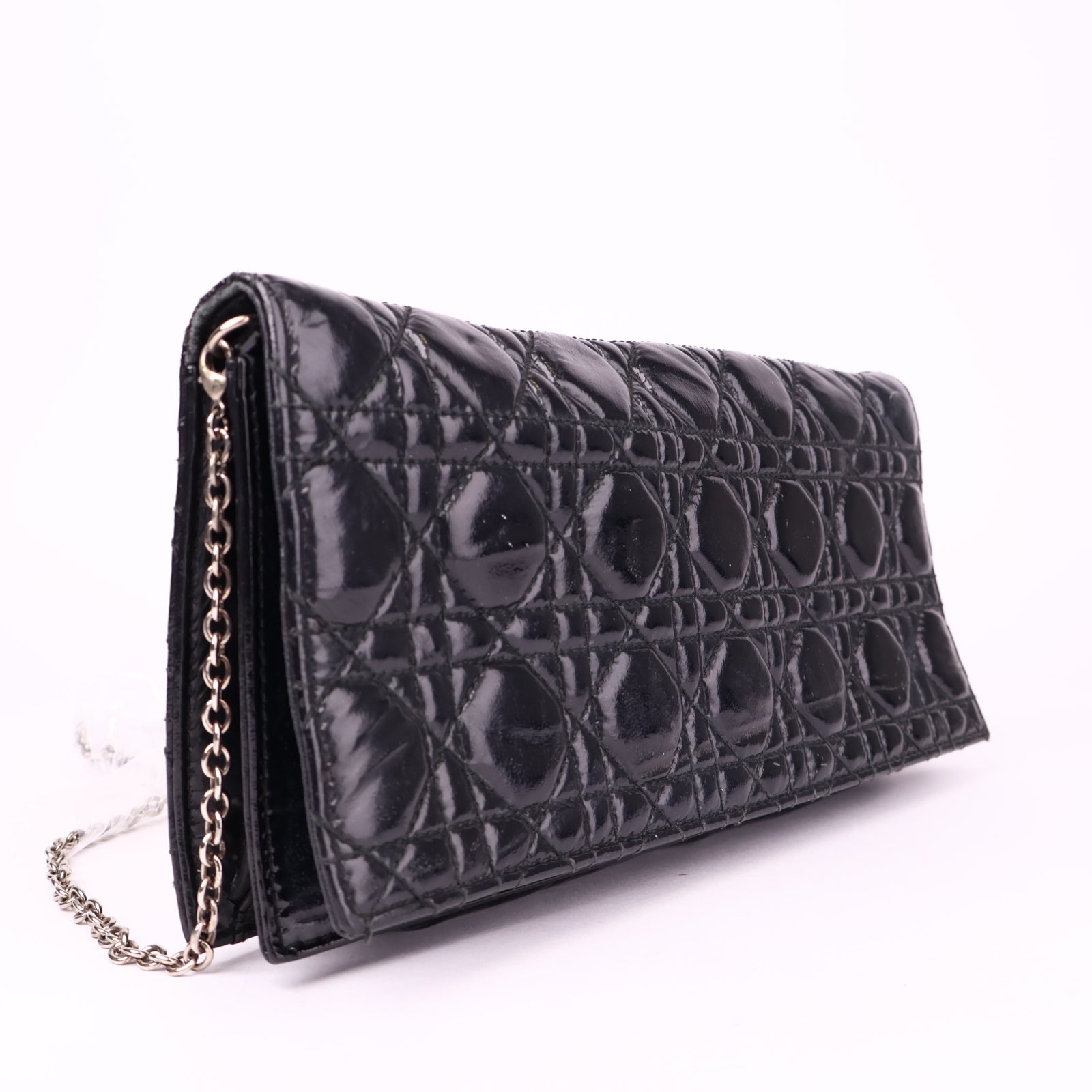 J3532 Christian Dior Black Cannage Quilted Patent Leather- Pre Owned