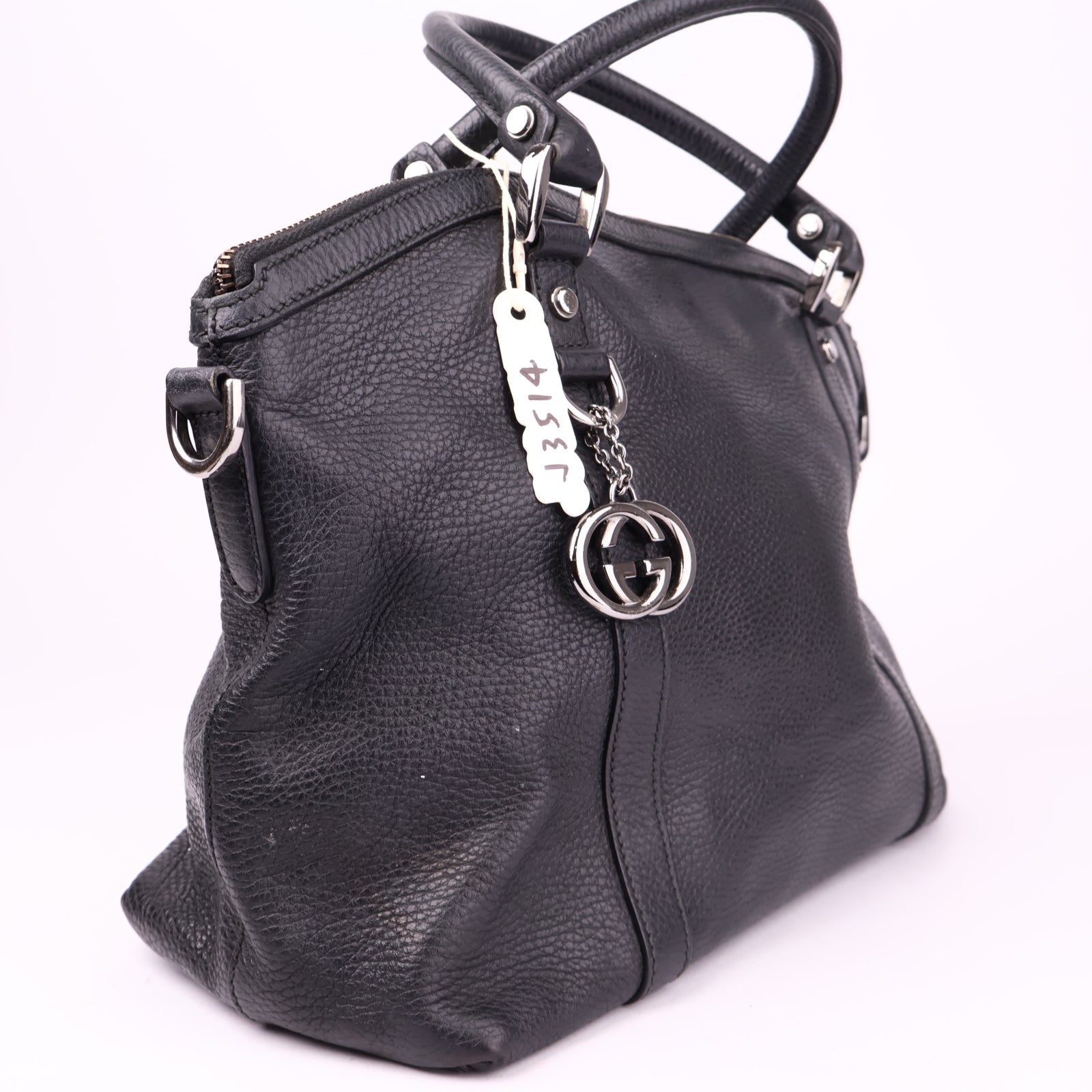 J3514 Gucci Dark Brown Leather GG Charm Dome Satchel- Pre Owned