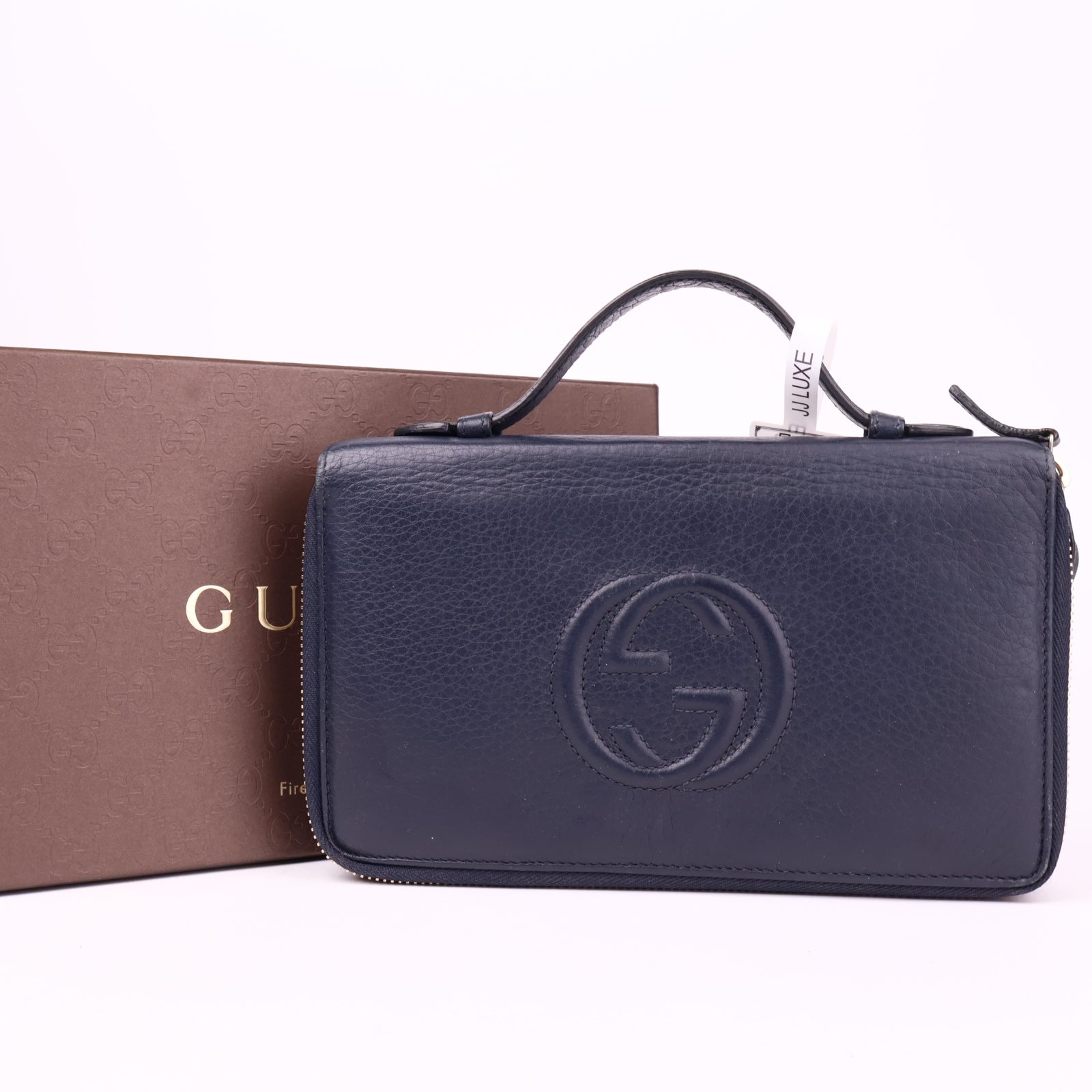 J1050 Gucci Black Pebbled Leather Soho Travel Document Case- Pre Owned