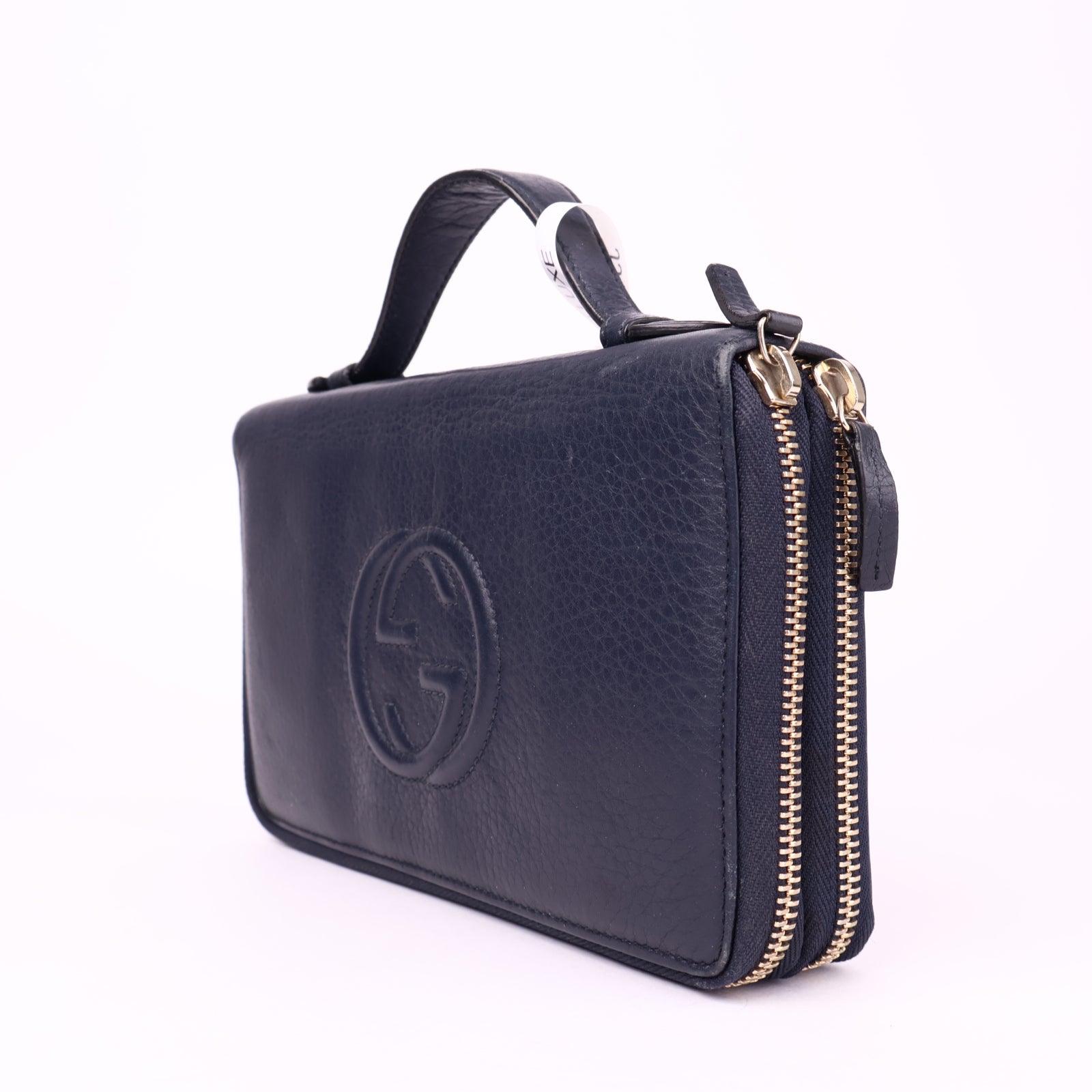 J1050 Gucci Black Pebbled Leather Soho Travel Document Case- Pre Owned