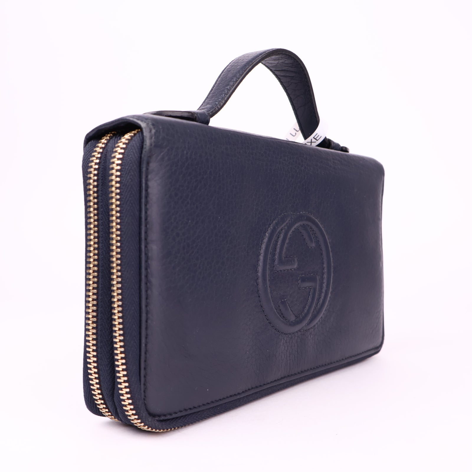 J1050 Gucci Black Pebbled Leather Soho Travel Document Case- Pre Owned