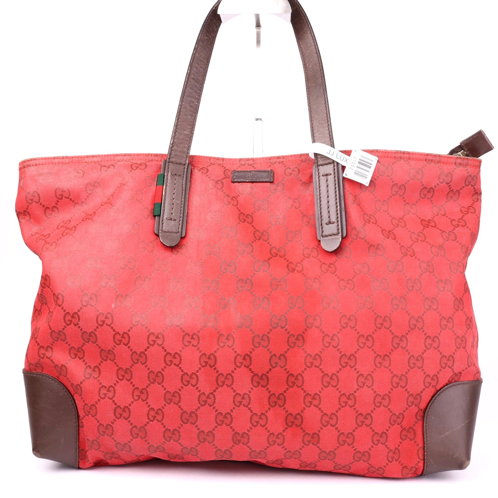 J1052 Gucci Tote Bag Shoulder GUCCI Coated Canvas GG Dark Red- Pre Owned