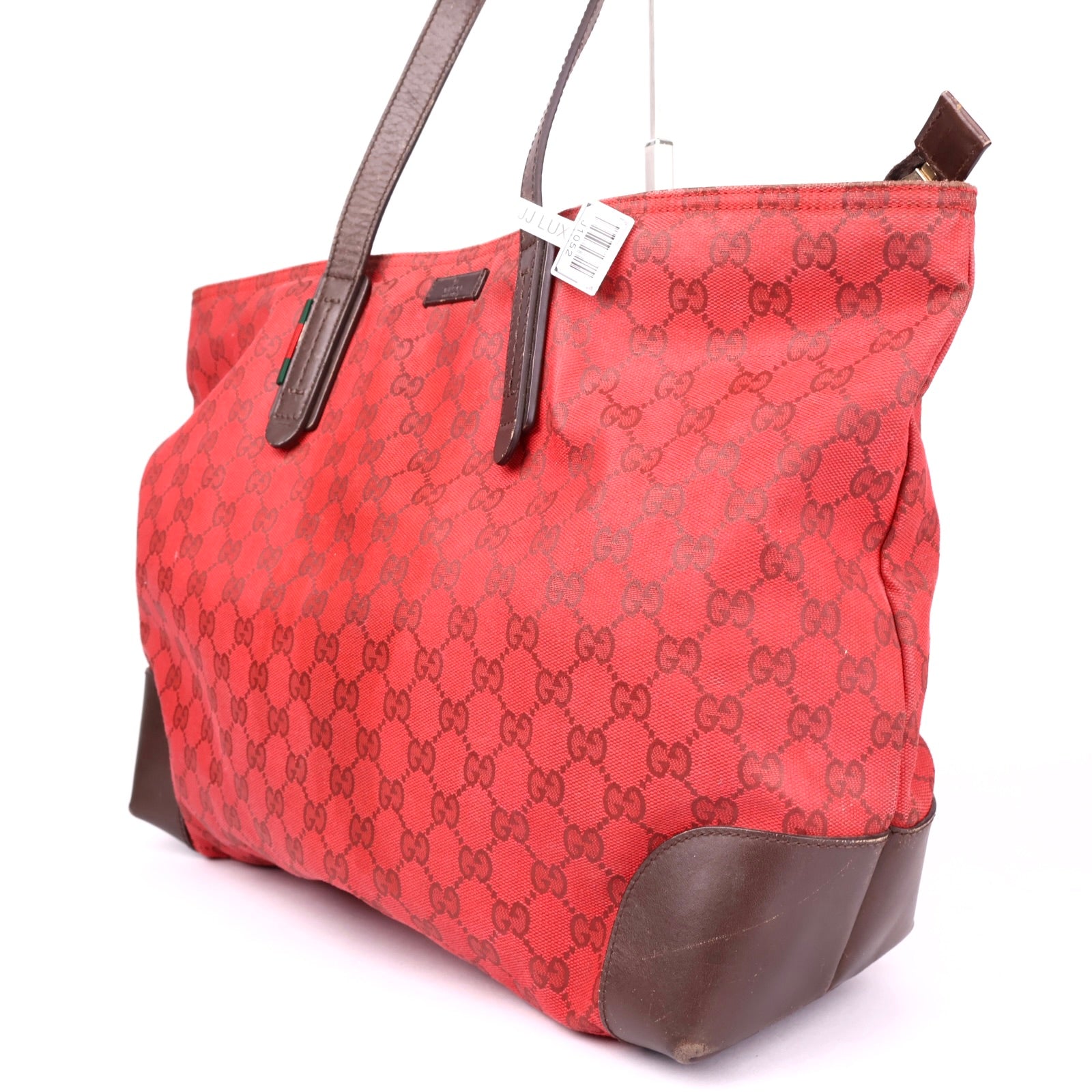 J1052 Gucci Tote Bag Shoulder GUCCI Coated Canvas GG Dark Red- Pre Owned