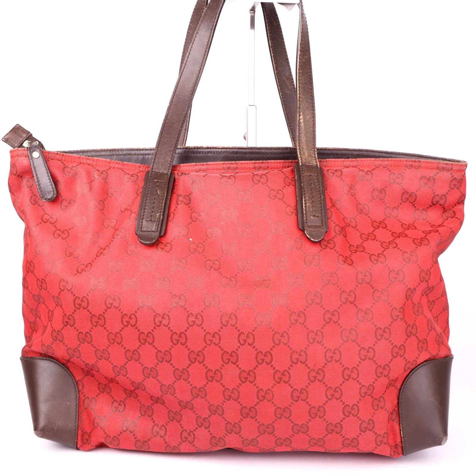 J1052 Gucci Tote Bag Shoulder GUCCI Coated Canvas GG Dark Red- Pre Owned