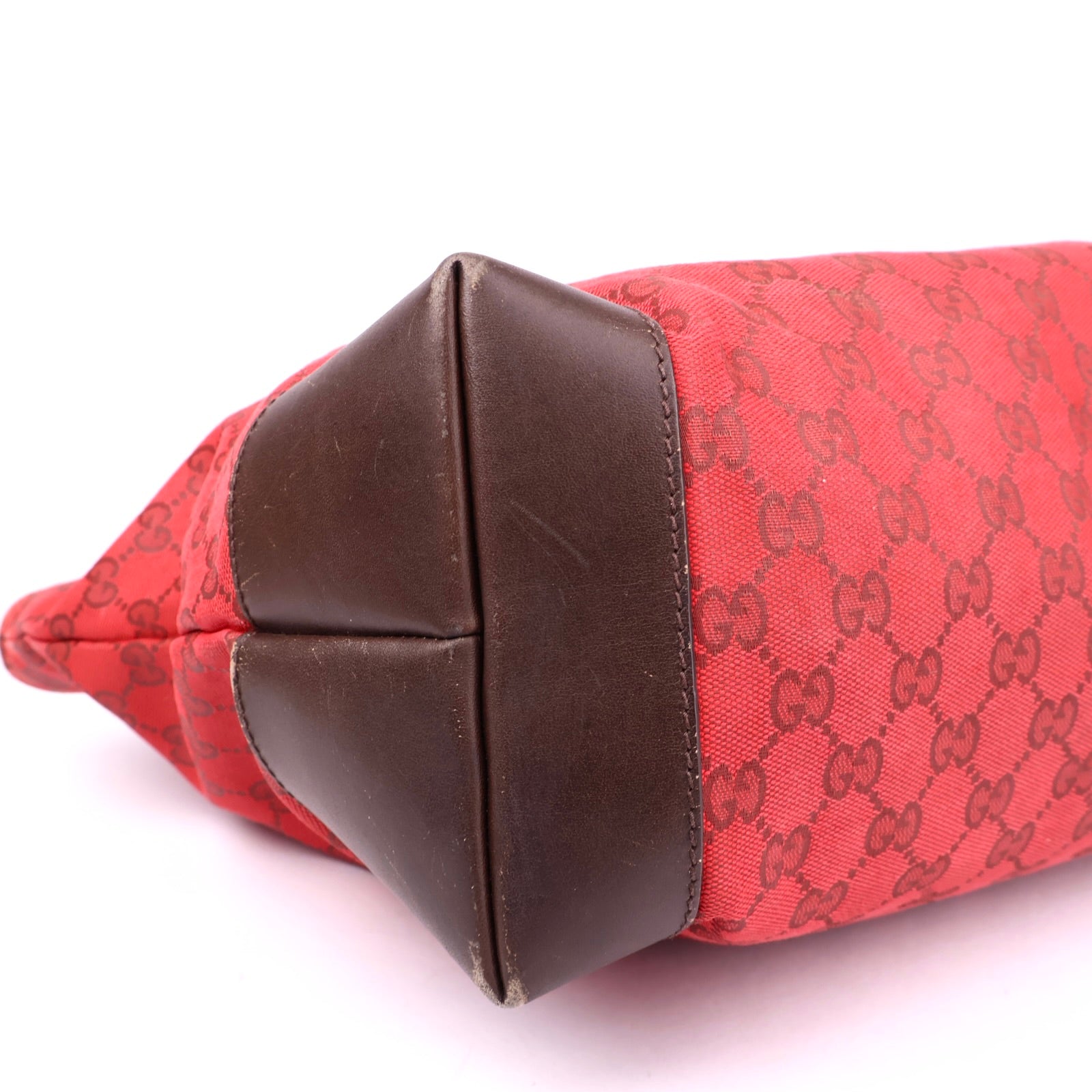 J1052 Gucci Tote Bag Shoulder GUCCI Coated Canvas GG Dark Red- Pre Owned