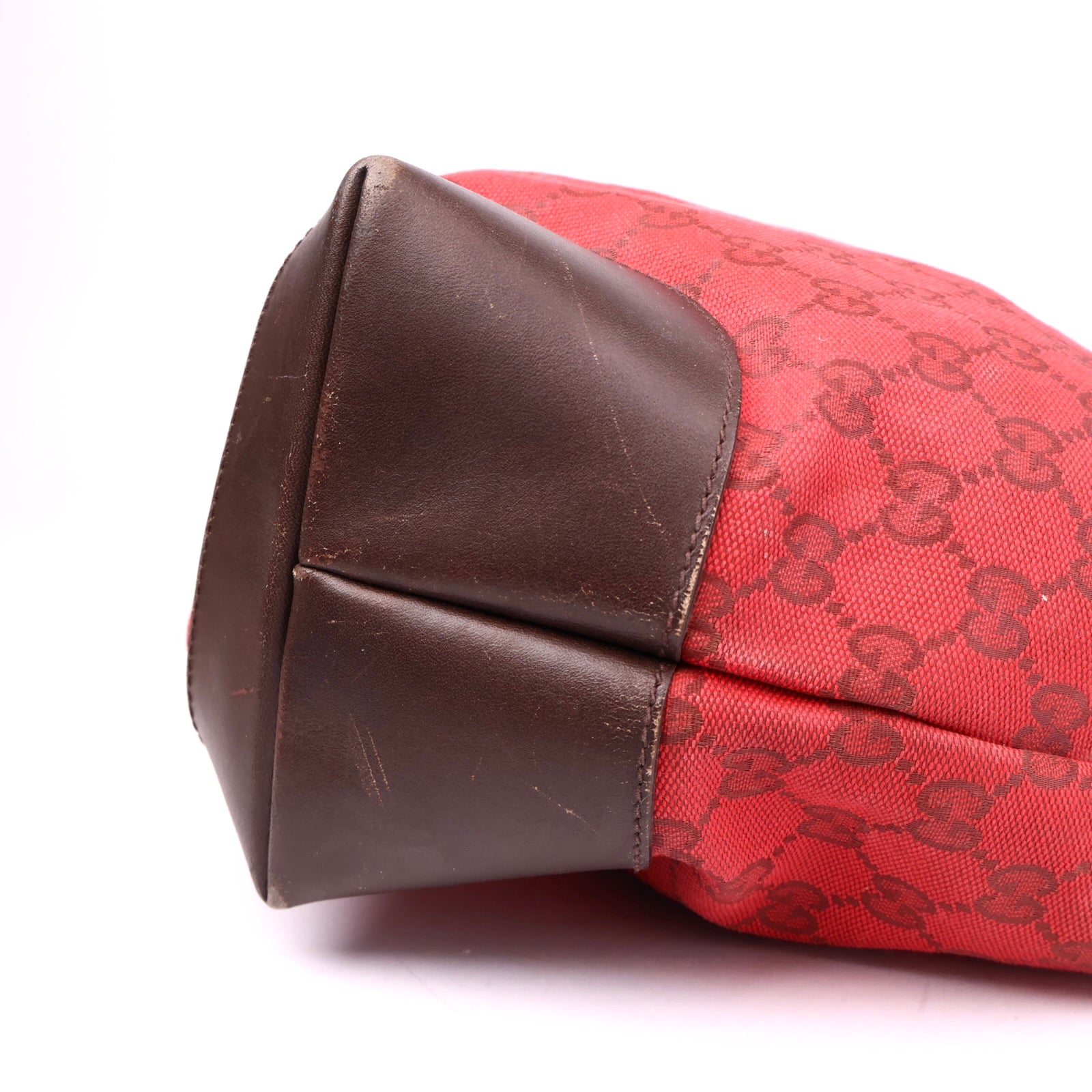 J1052 Gucci Tote Bag Shoulder GUCCI Coated Canvas GG Dark Red- Pre Owned