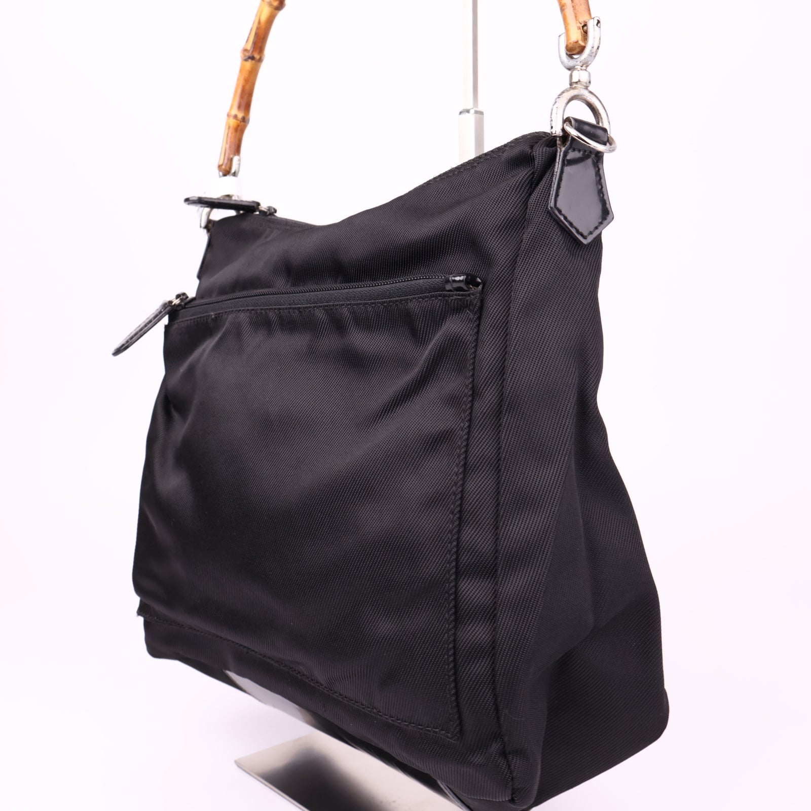 J1051 Gucci Bamboo Black Synthetic Bag- Pre Owned