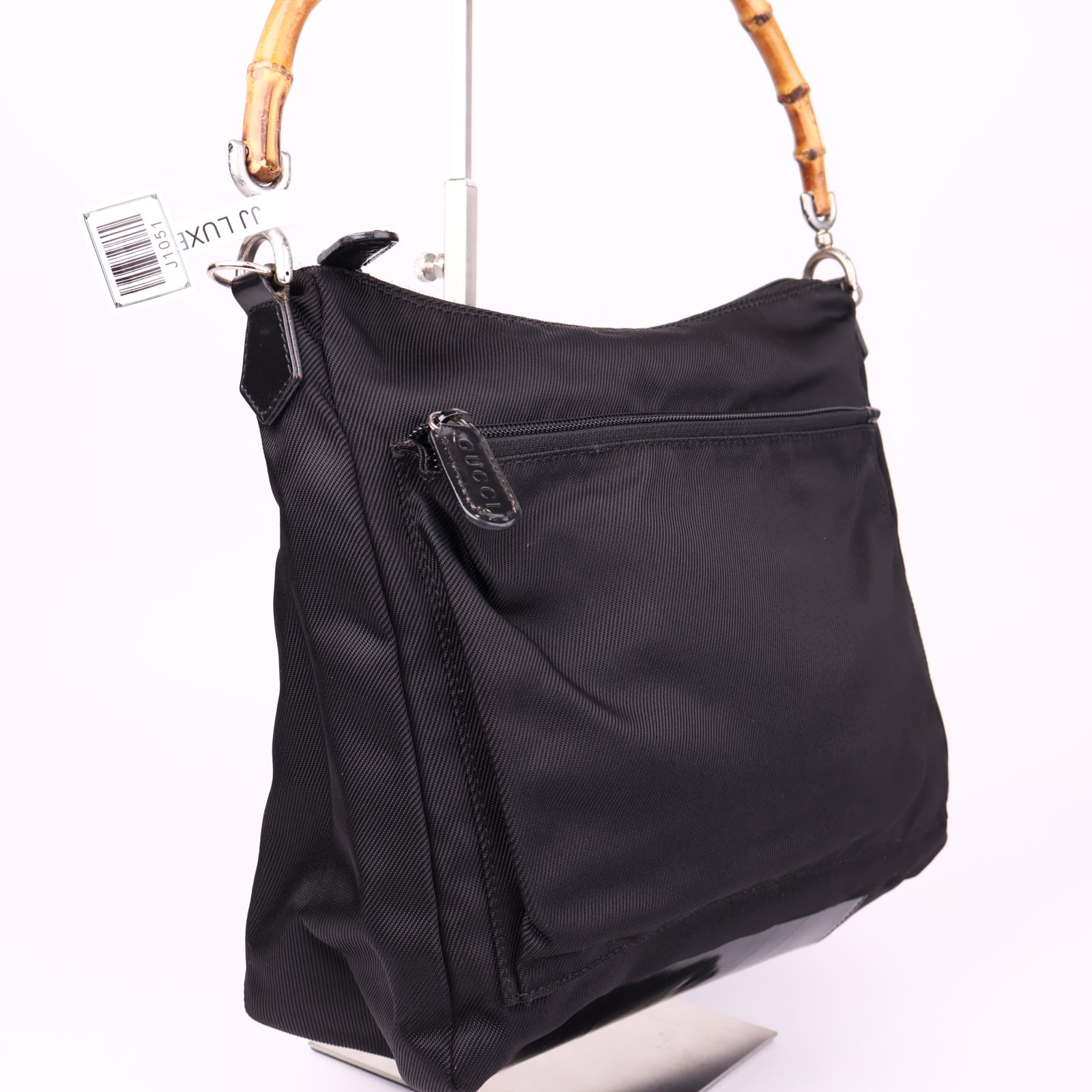 J1051 Gucci Bamboo Black Synthetic Bag- Pre Owned