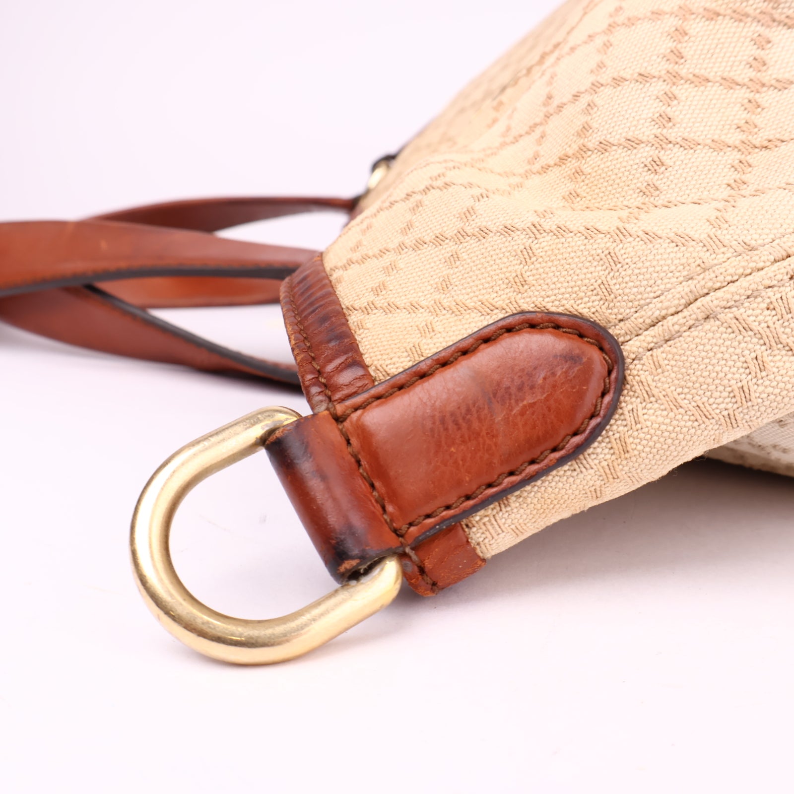 J3509 Gucci Brown Diamante Canvas Satchel Beige Leather- Pre Owned