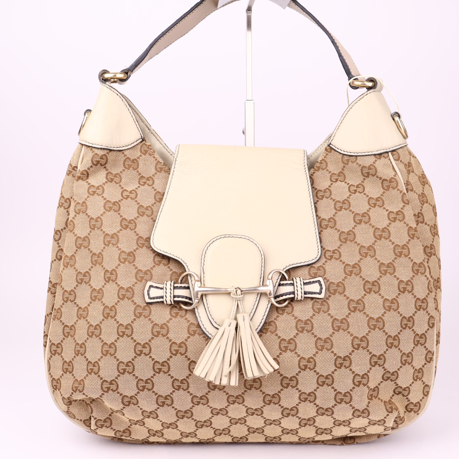 J3537 Gucci GG Canvas Emily Medium Neutrals Hobos- Pre Owned