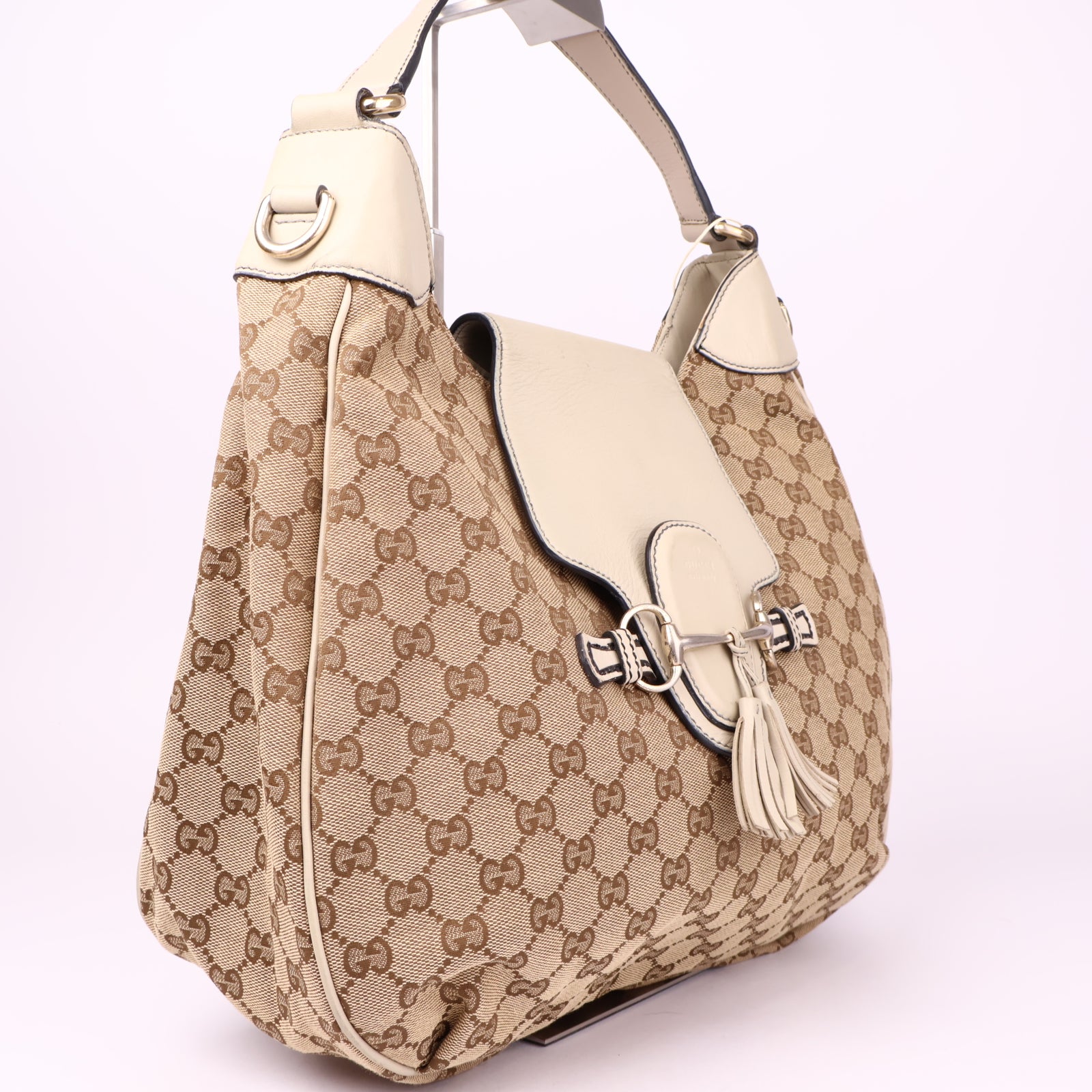 J3537 Gucci GG Canvas Emily Medium Neutrals Hobos- Pre Owned