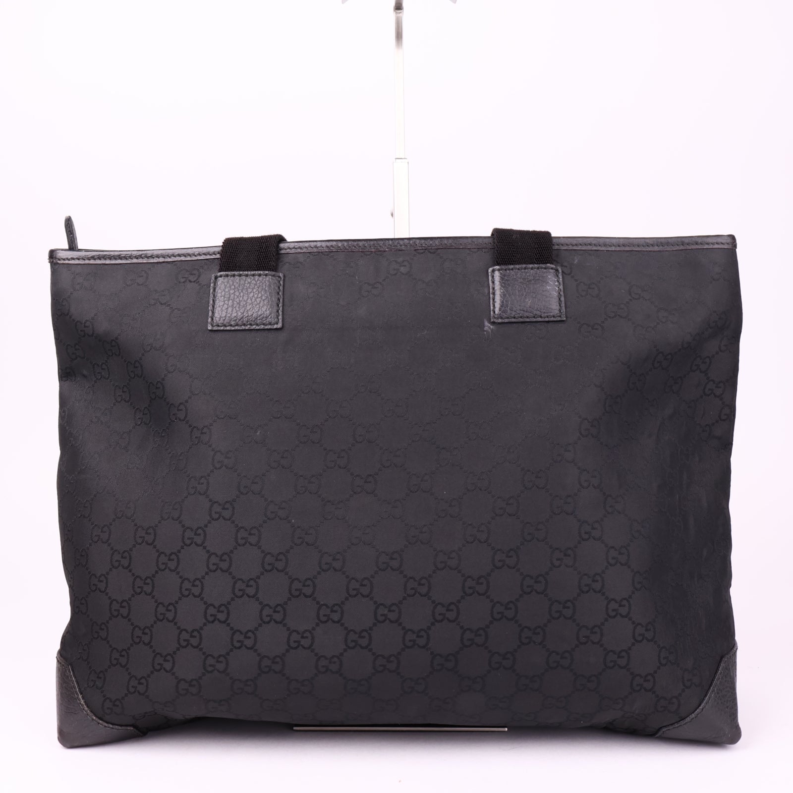 J3526 GUCCI GG Canvas Tote Bag Leather Black Silver- Pre Owned