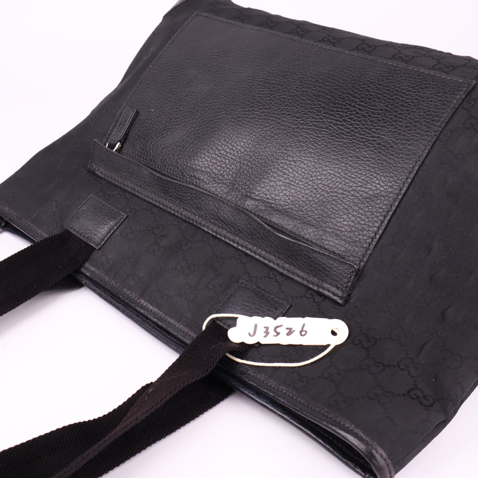 J3526 GUCCI GG Canvas Tote Bag Leather Black Silver- Pre Owned