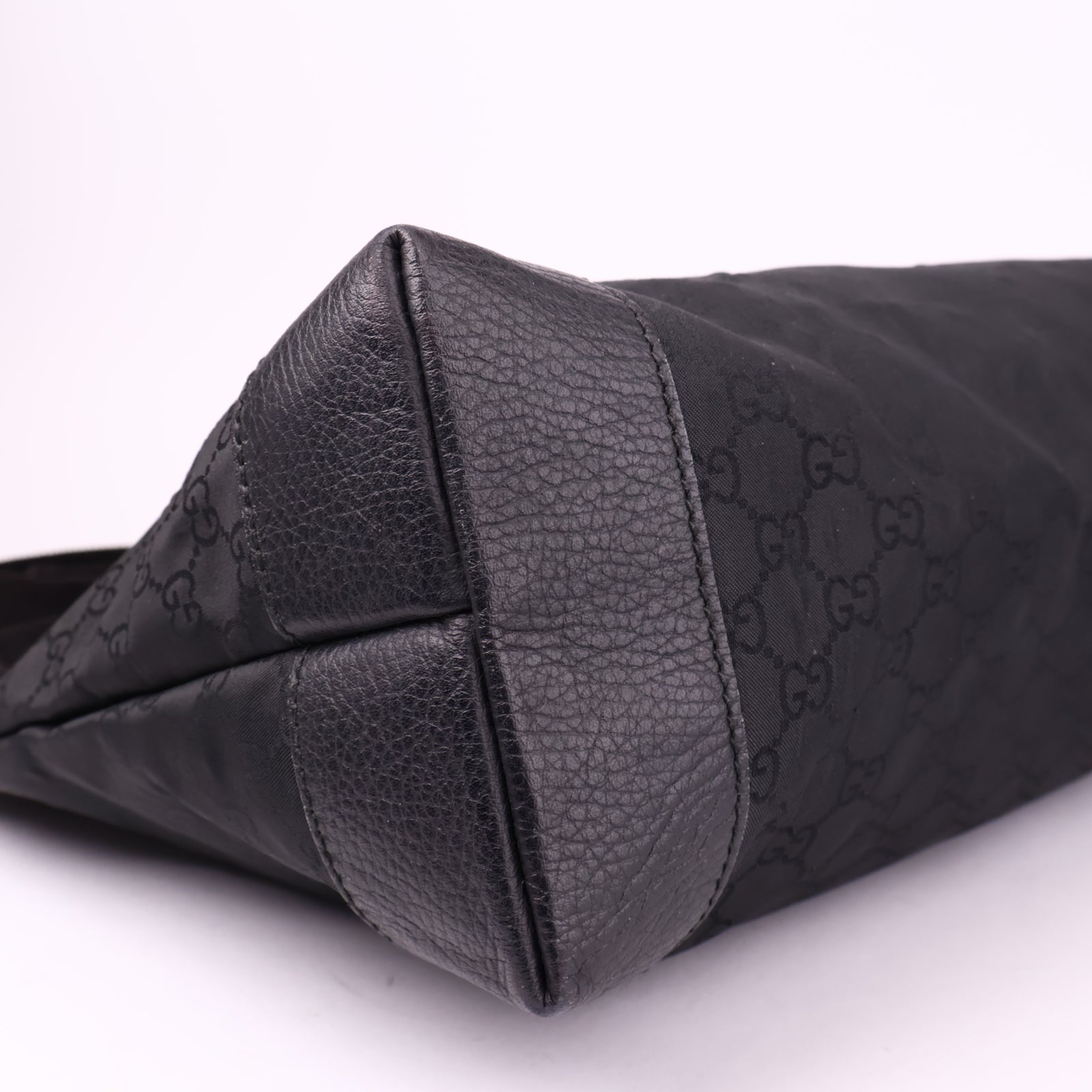 J3526 GUCCI GG Canvas Tote Bag Leather Black Silver- Pre Owned