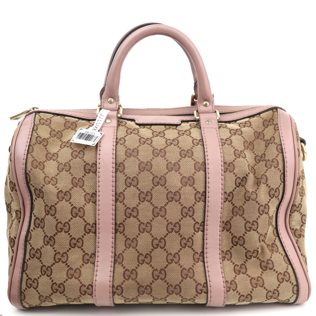C2789 Gucci Tote Bag Gucci GG Canvas Vintage Web Boston Dusty Pink Leather Trim | Pre-Owned Very Good Dusty Pink Canvas, Leather/GG