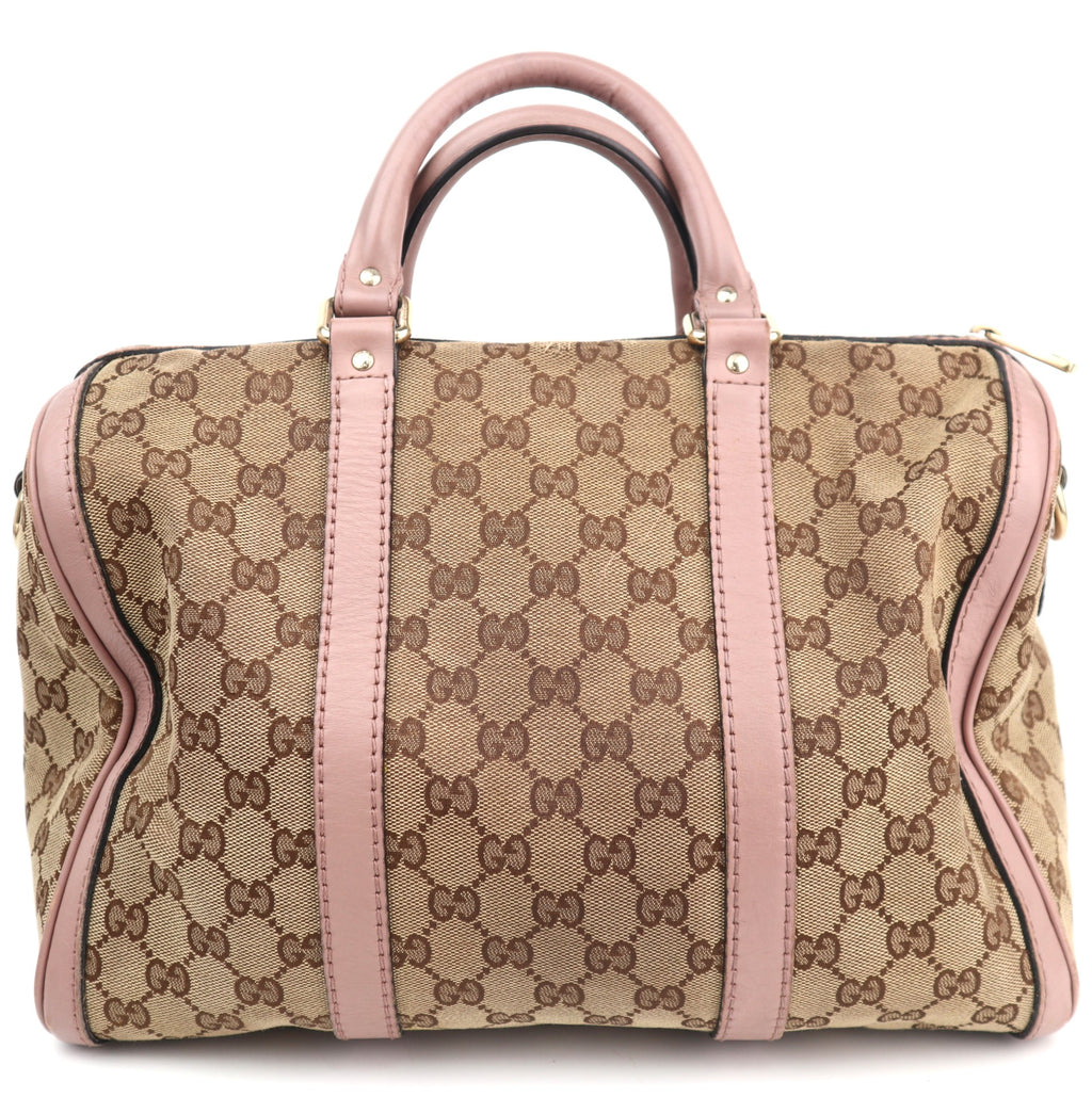 C2789 Gucci Tote Bag Gucci GG Canvas Vintage Web Boston Dusty Pink Leather Trim | Pre-Owned Very Good Dusty Pink Canvas, Leather/GG