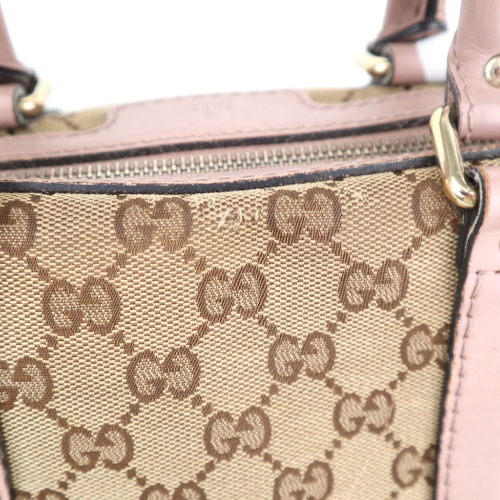 C2789 Gucci Tote Bag Gucci GG Canvas Vintage Web Boston Dusty Pink Leather Trim | Pre-Owned Very Good Dusty Pink Canvas, Leather/GG