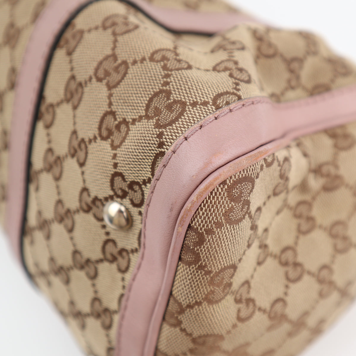 C2789 Gucci Tote Bag Gucci GG Canvas Vintage Web Boston Dusty Pink Leather Trim | Pre-Owned Very Good Dusty Pink Canvas, Leather/GG
