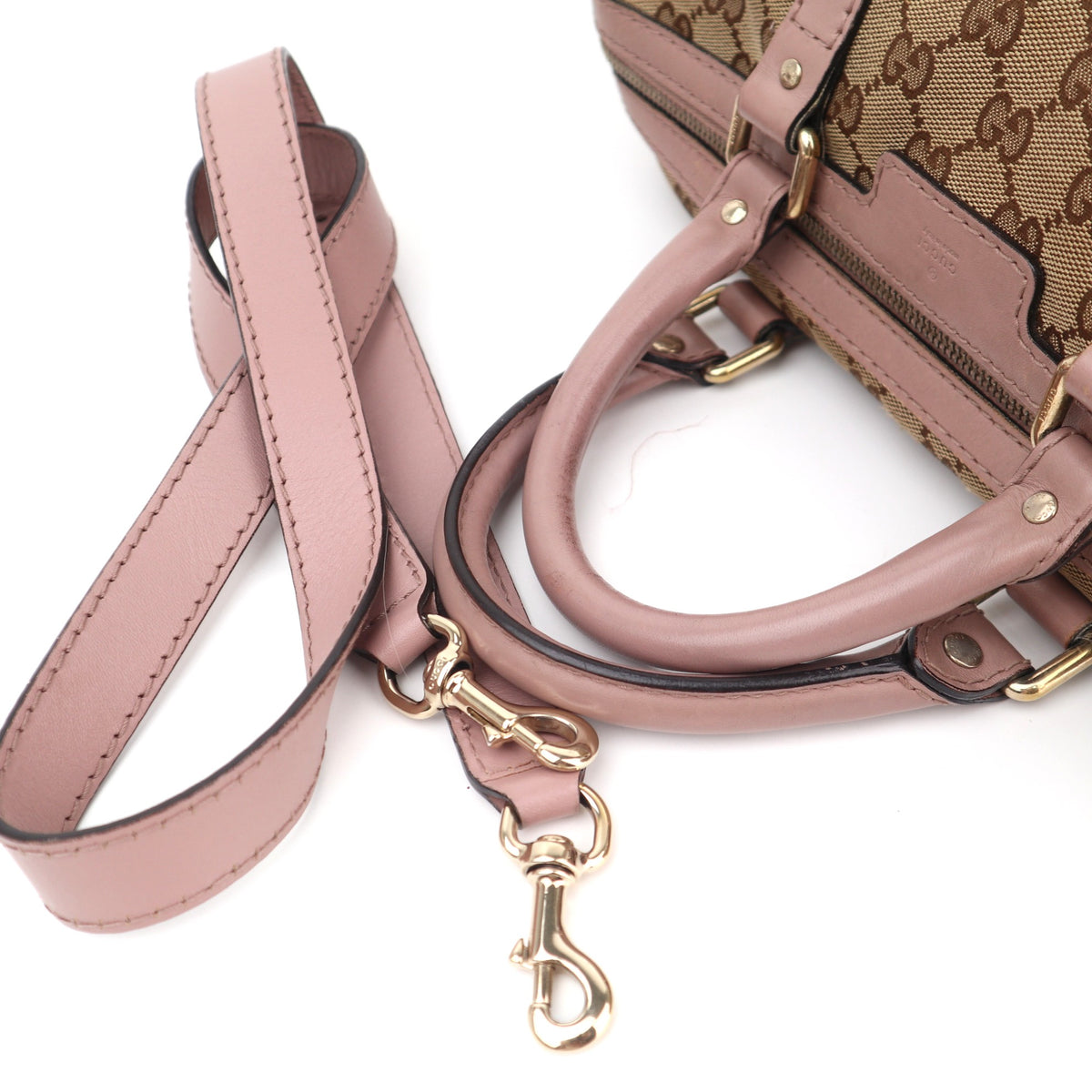 C2789 Gucci Tote Bag Gucci GG Canvas Vintage Web Boston Dusty Pink Leather Trim | Pre-Owned Very Good Dusty Pink Canvas, Leather/GG