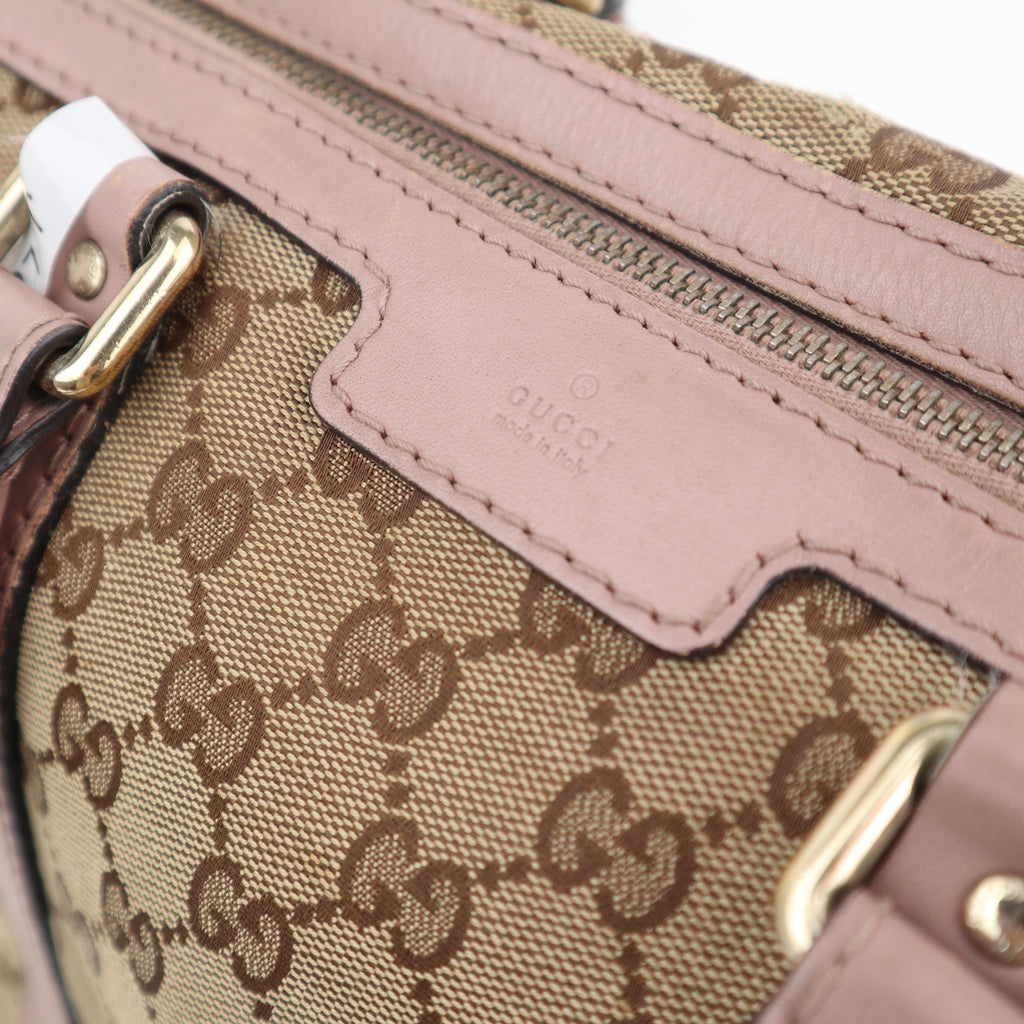 C2789 Gucci Tote Bag Gucci GG Canvas Vintage Web Boston Dusty Pink Leather Trim | Pre-Owned Very Good Dusty Pink Canvas, Leather/GG