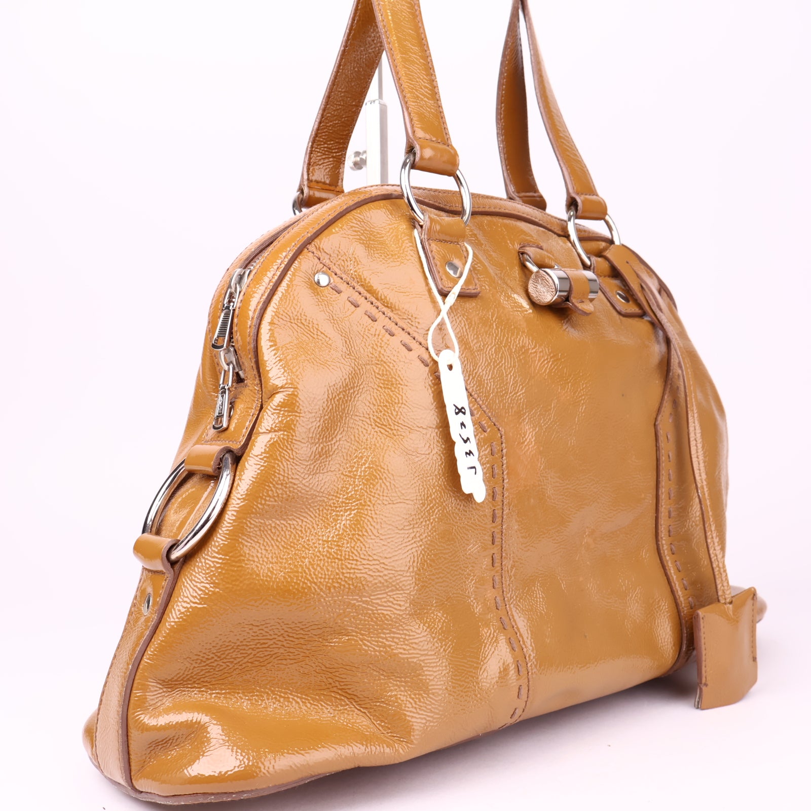 J3528 Saint Laurent Beige Patent Leather Large Muse Bag- Pre Owned