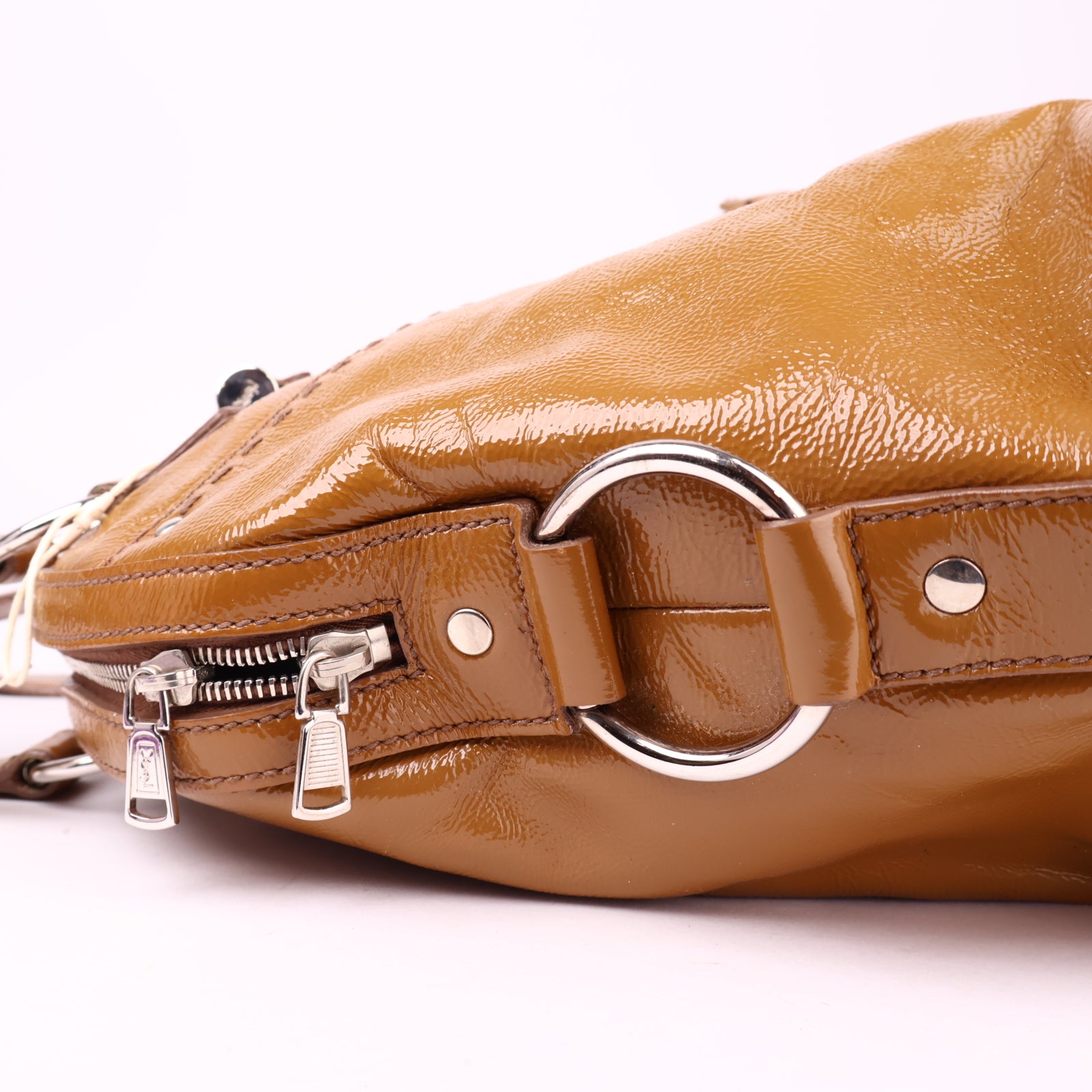 J3528 Saint Laurent Beige Patent Leather Large Muse Bag- Pre Owned