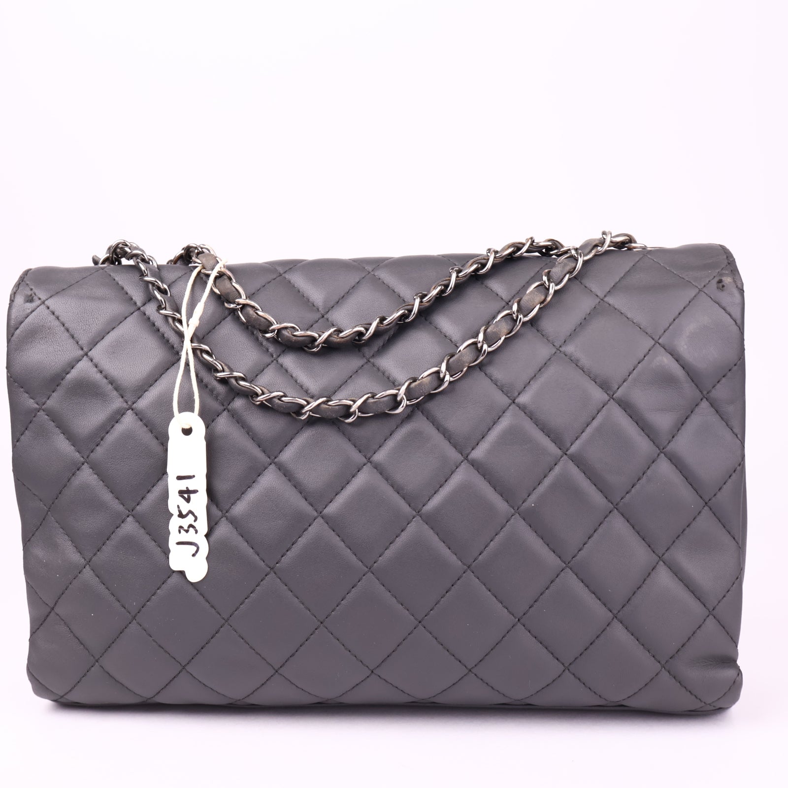 J3541 Chanel Lambskin Quilted Jumbo Coco Loop Flap Grey- Pre Owned