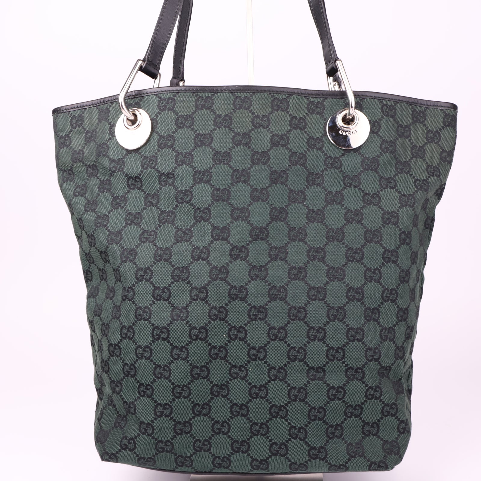 J3527 GUCCI GG Monogram Canvas Leather Tote Bag- Pre Owned