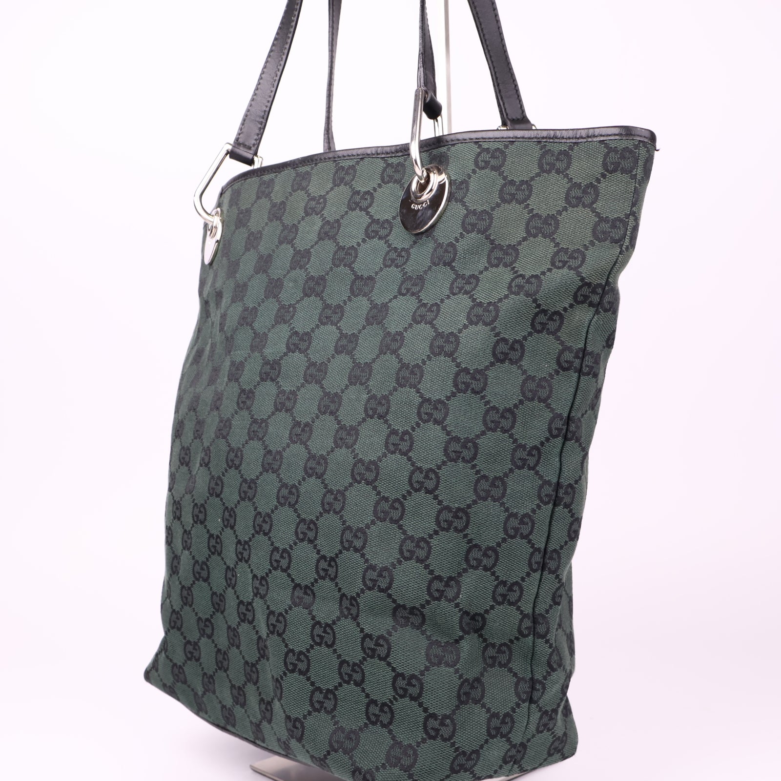J3527 GUCCI GG Monogram Canvas Leather Tote Bag- Pre Owned