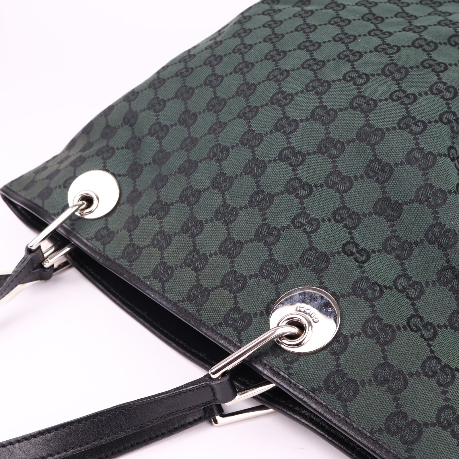 J3527 GUCCI GG Monogram Canvas Leather Tote Bag- Pre Owned