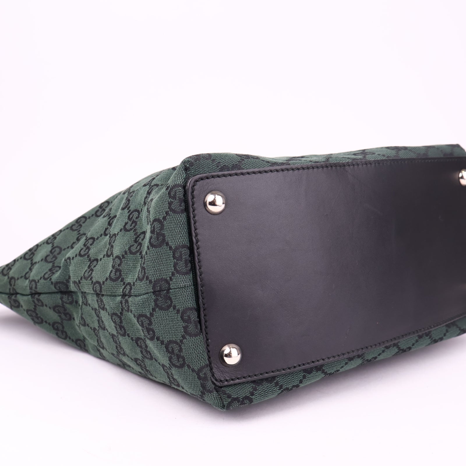 J3527 GUCCI GG Monogram Canvas Leather Tote Bag- Pre Owned