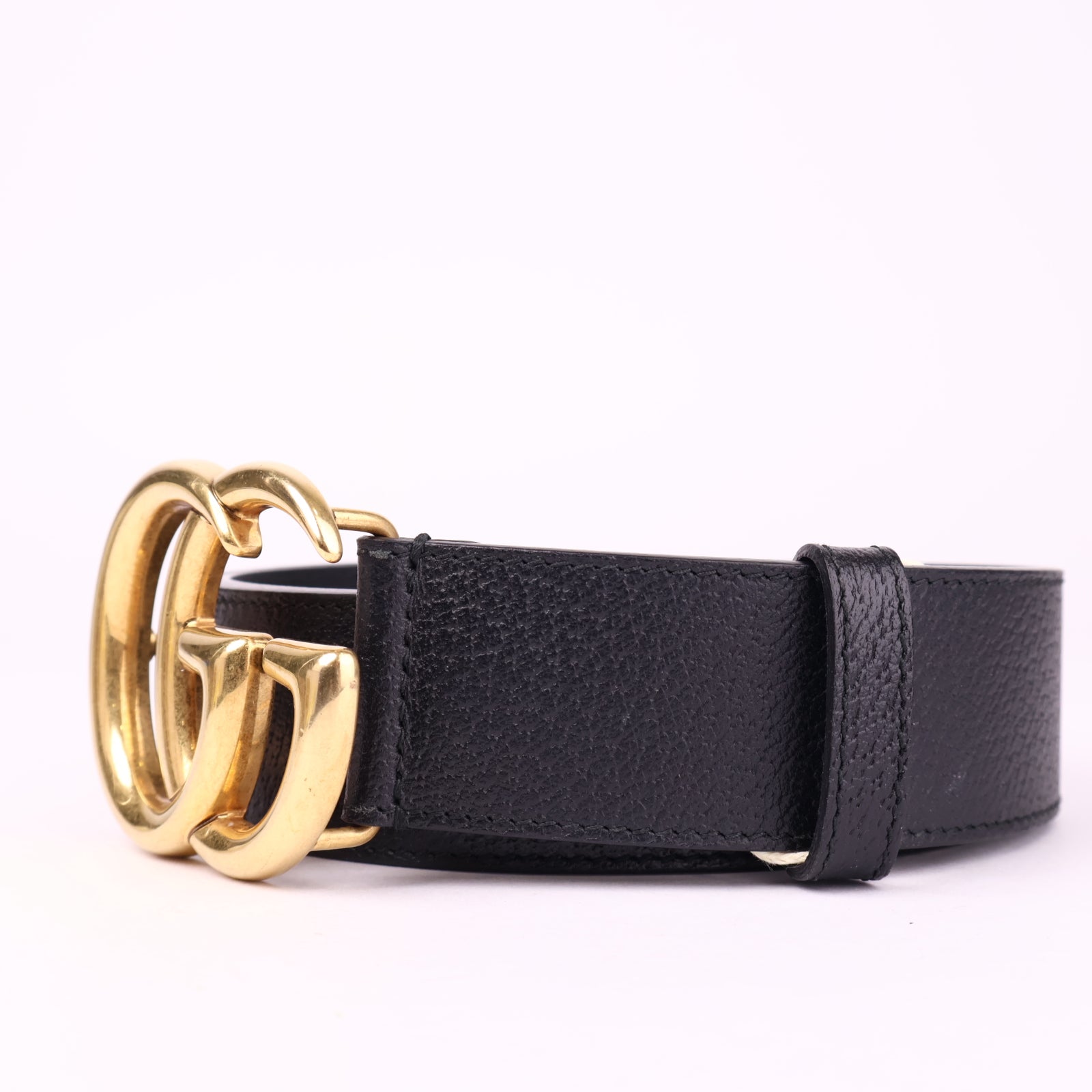 J3529 Gucci Textured Calfskin Double G 85cm Belt- Pre Owned