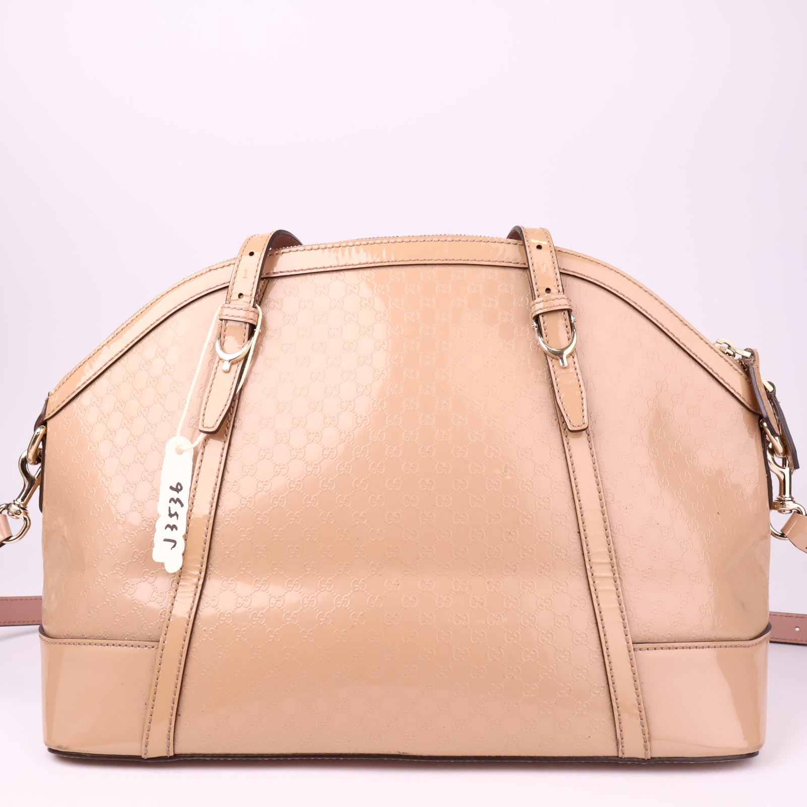 J3536 Gucci Microguccissima Patent Leather Nice Shoulder Bag Beige- Pre Owned
