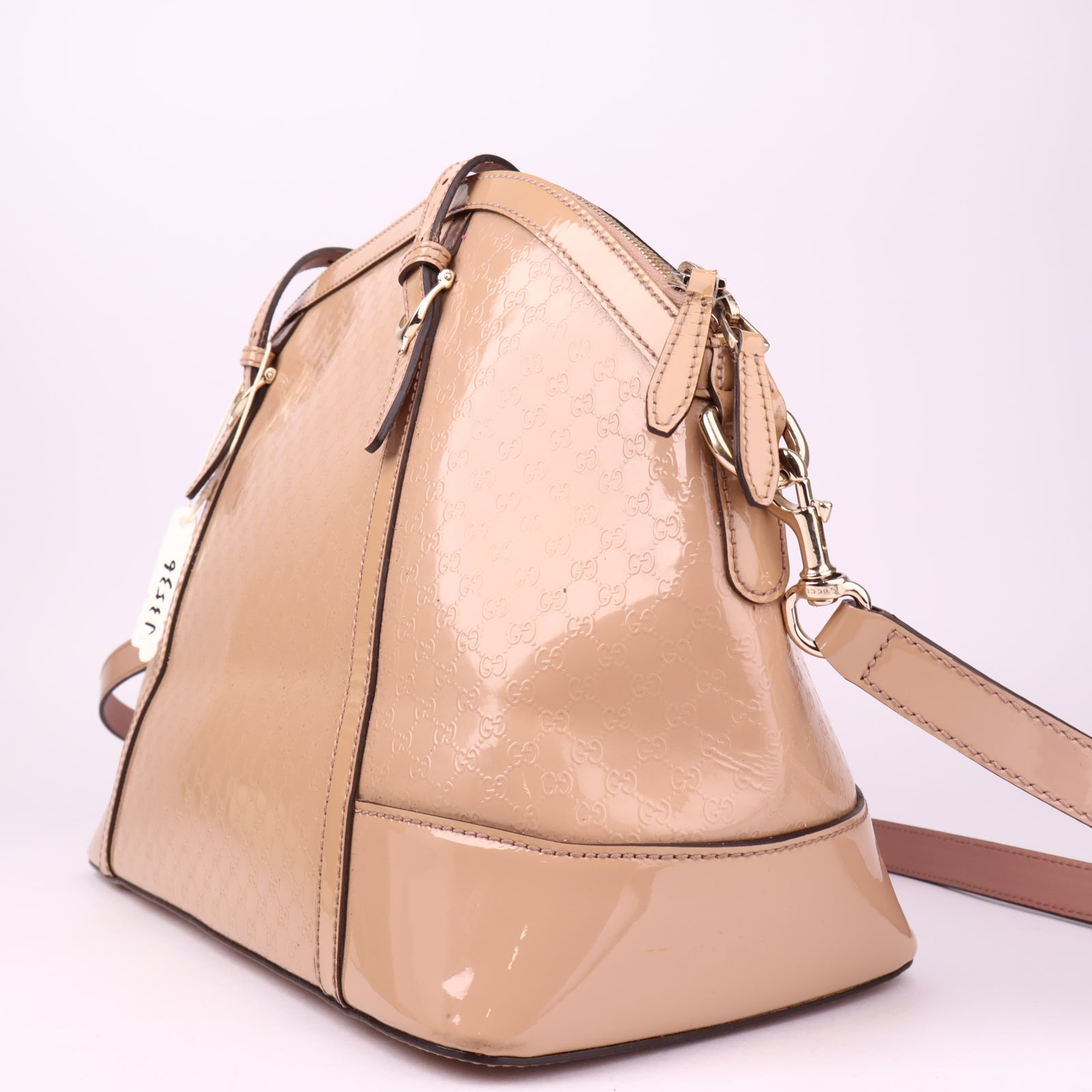 J3536 Gucci Microguccissima Patent Leather Nice Shoulder Bag Beige- Pre Owned