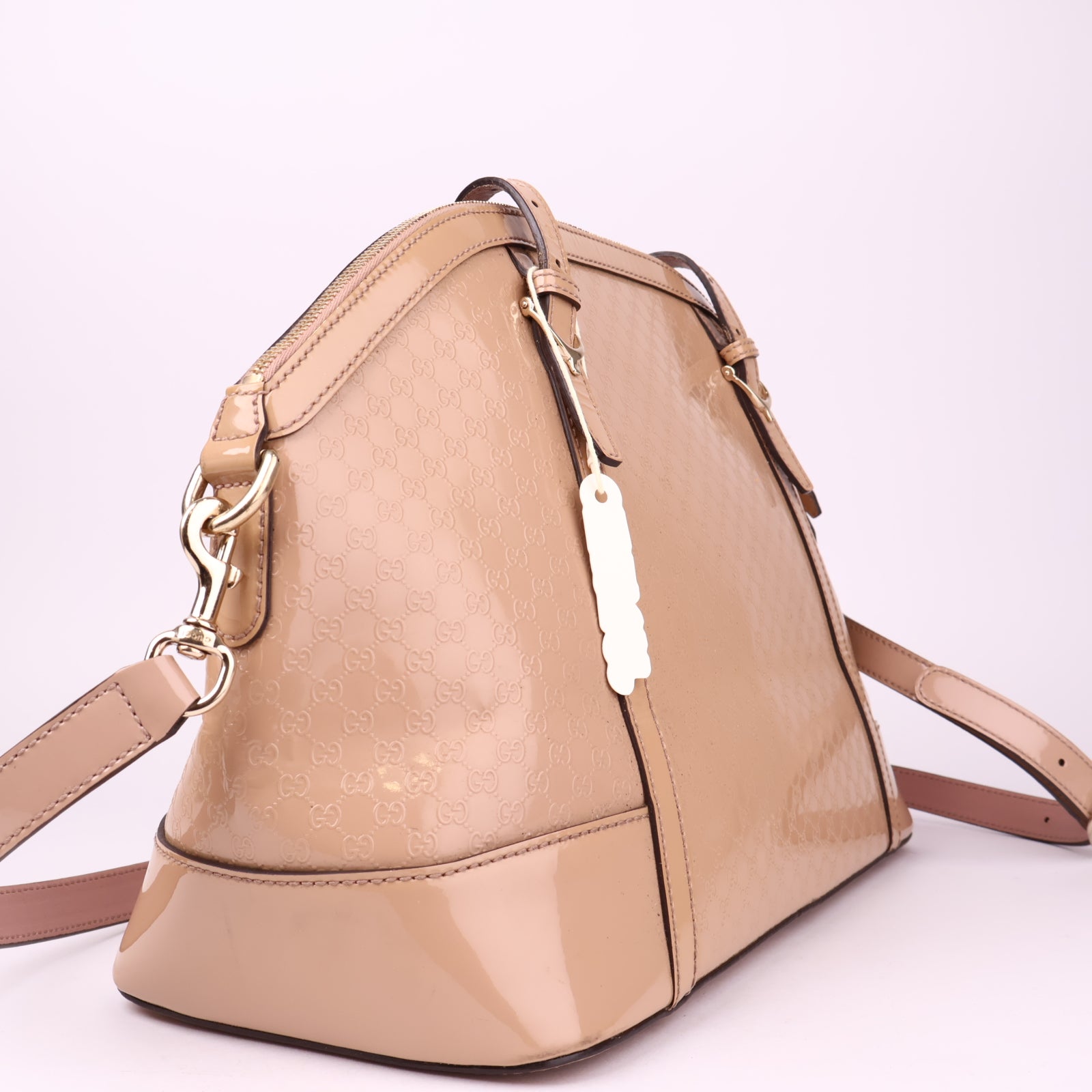 J3536 Gucci Microguccissima Patent Leather Nice Shoulder Bag Beige- Pre Owned