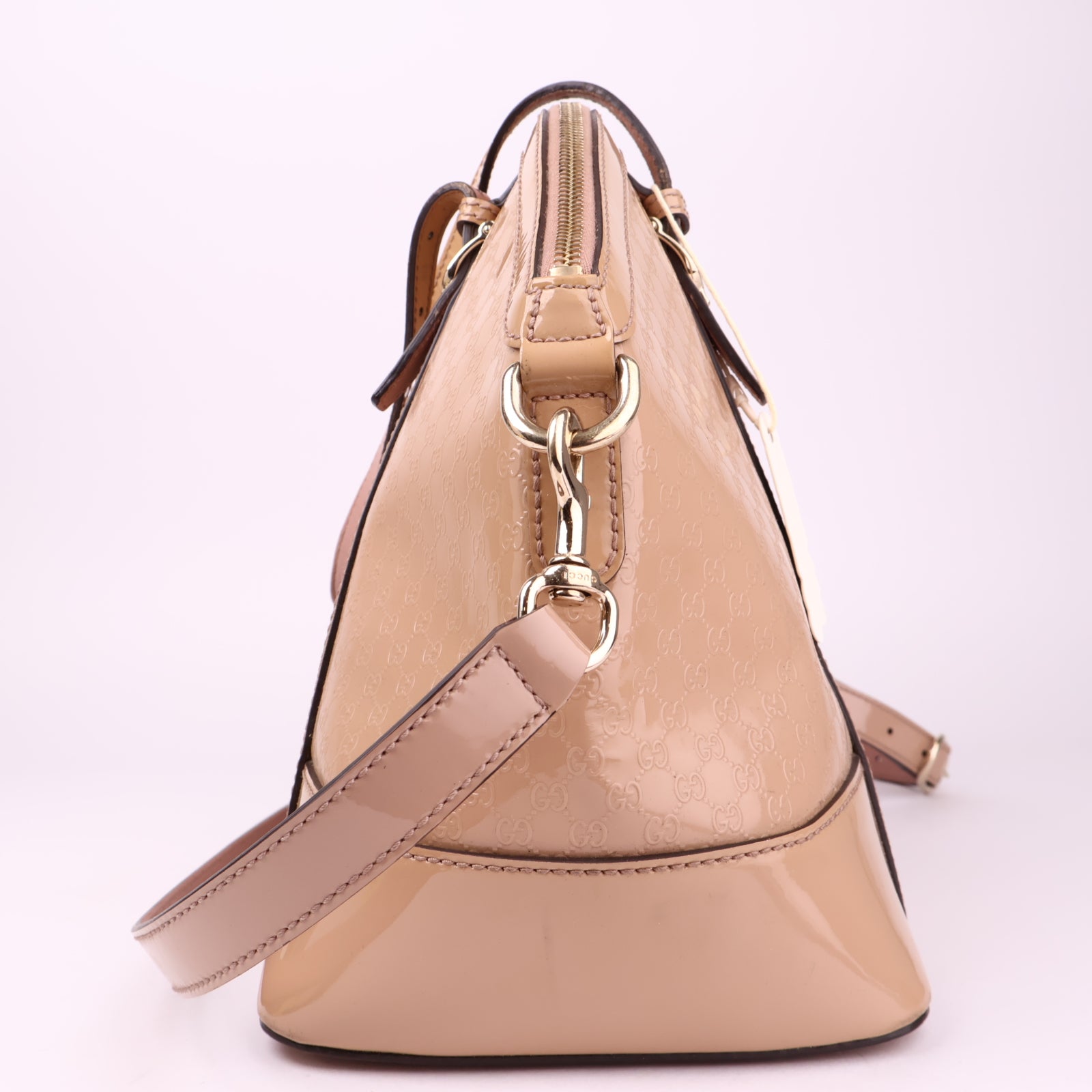 J3536 Gucci Microguccissima Patent Leather Nice Shoulder Bag Beige- Pre Owned