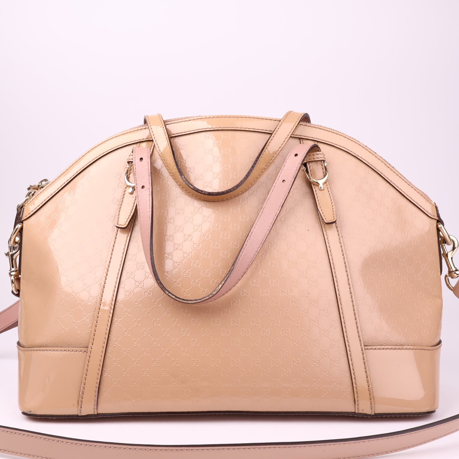 J3536 Gucci Microguccissima Patent Leather Nice Shoulder Bag Beige- Pre Owned