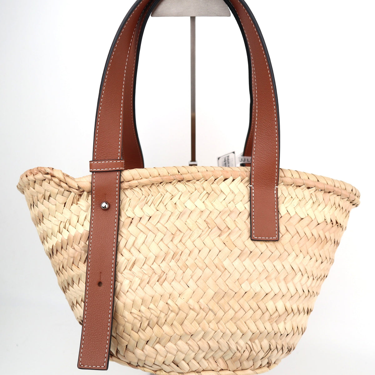 C2796 Loewe Bucket Bag Small Basket Bag In Palm Leaf And Calfskin | Pre-Owned Excellent Natural Leather, Palm Leaf