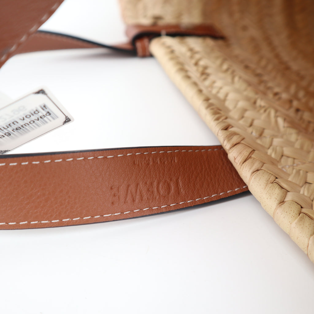 C2796 Loewe Bucket Bag Small Basket Bag In Palm Leaf And Calfskin | Pre-Owned Excellent Natural Leather, Palm Leaf