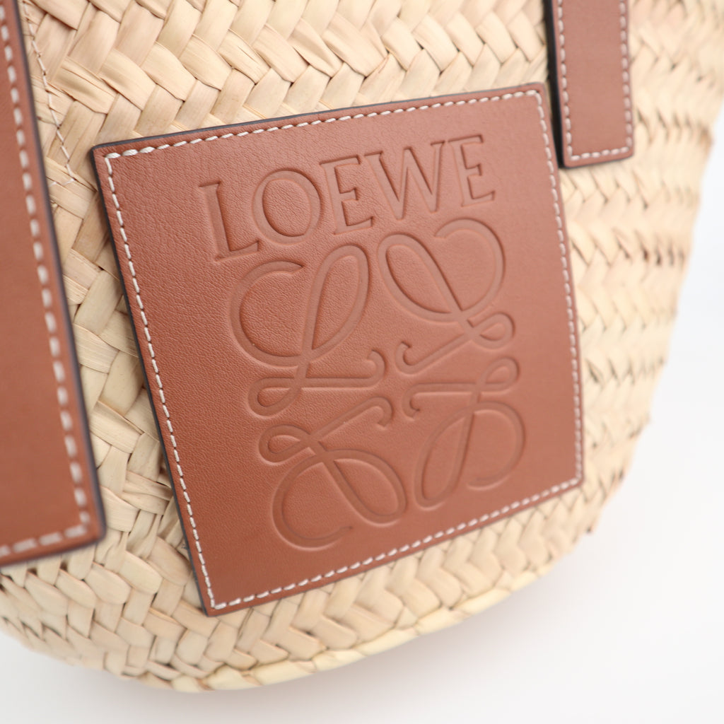 C2796 Loewe Bucket Bag Small Basket Bag In Palm Leaf And Calfskin | Pre-Owned Excellent Natural Leather, Palm Leaf